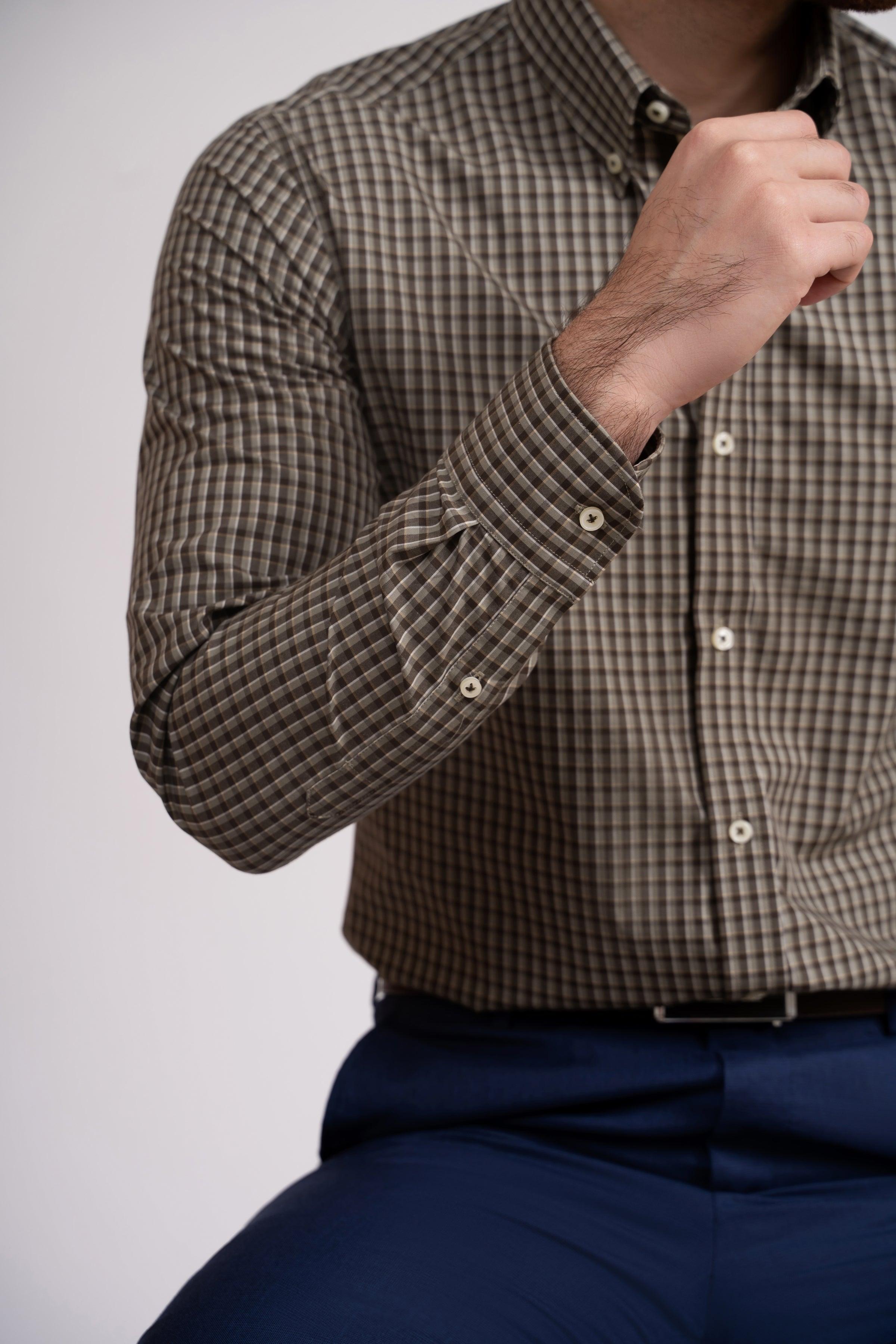 SEMI FORMAL SHIRT OLIVE CHECK at Charcoal Clothing