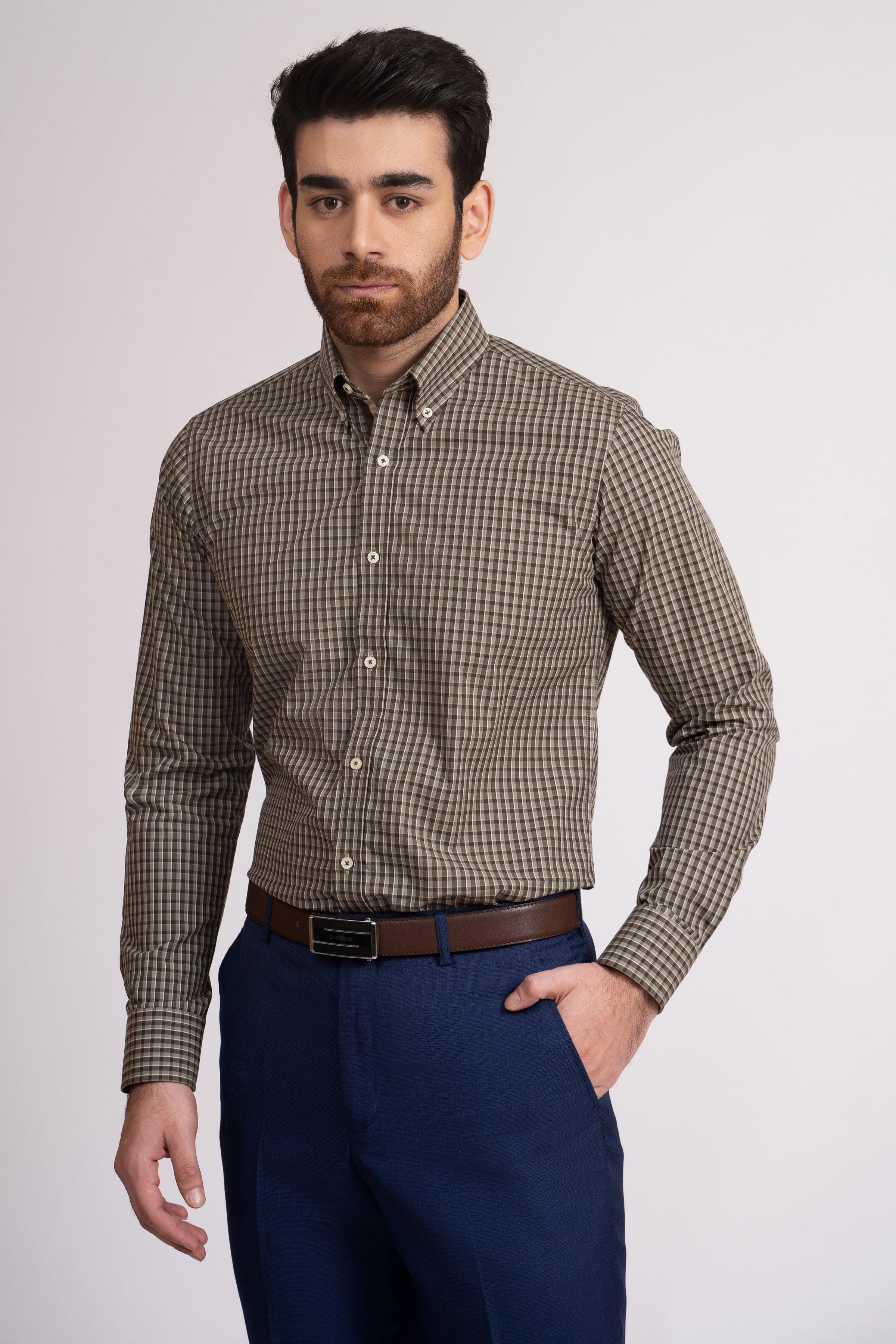 SEMI FORMAL SHIRT OLIVE CHECK at Charcoal Clothing