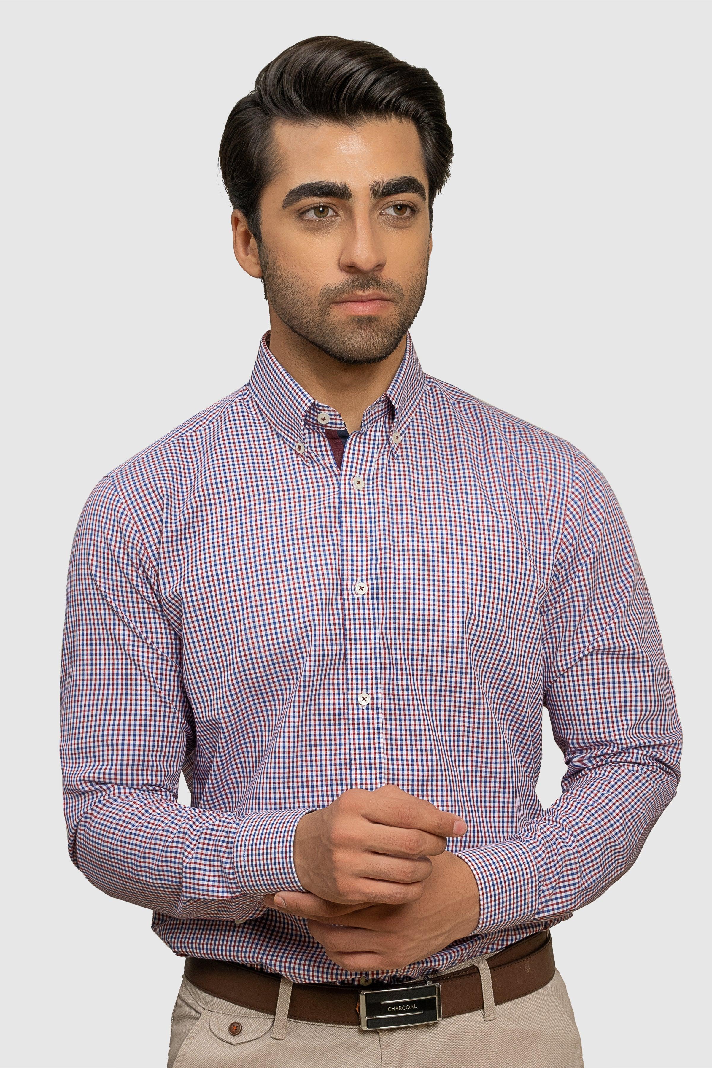 SEMI FORMAL SHIRT RED NAVY CHECK at Charcoal Clothing