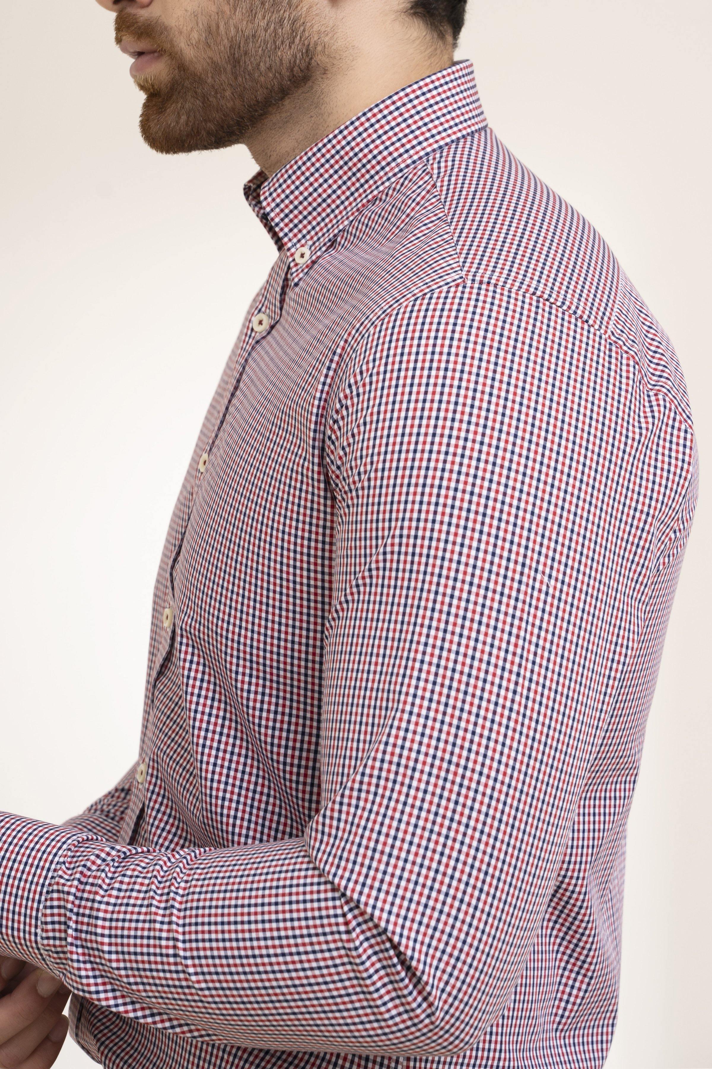 SEMI FORMAL SHIRT RED WHITE CHECK at Charcoal Clothing