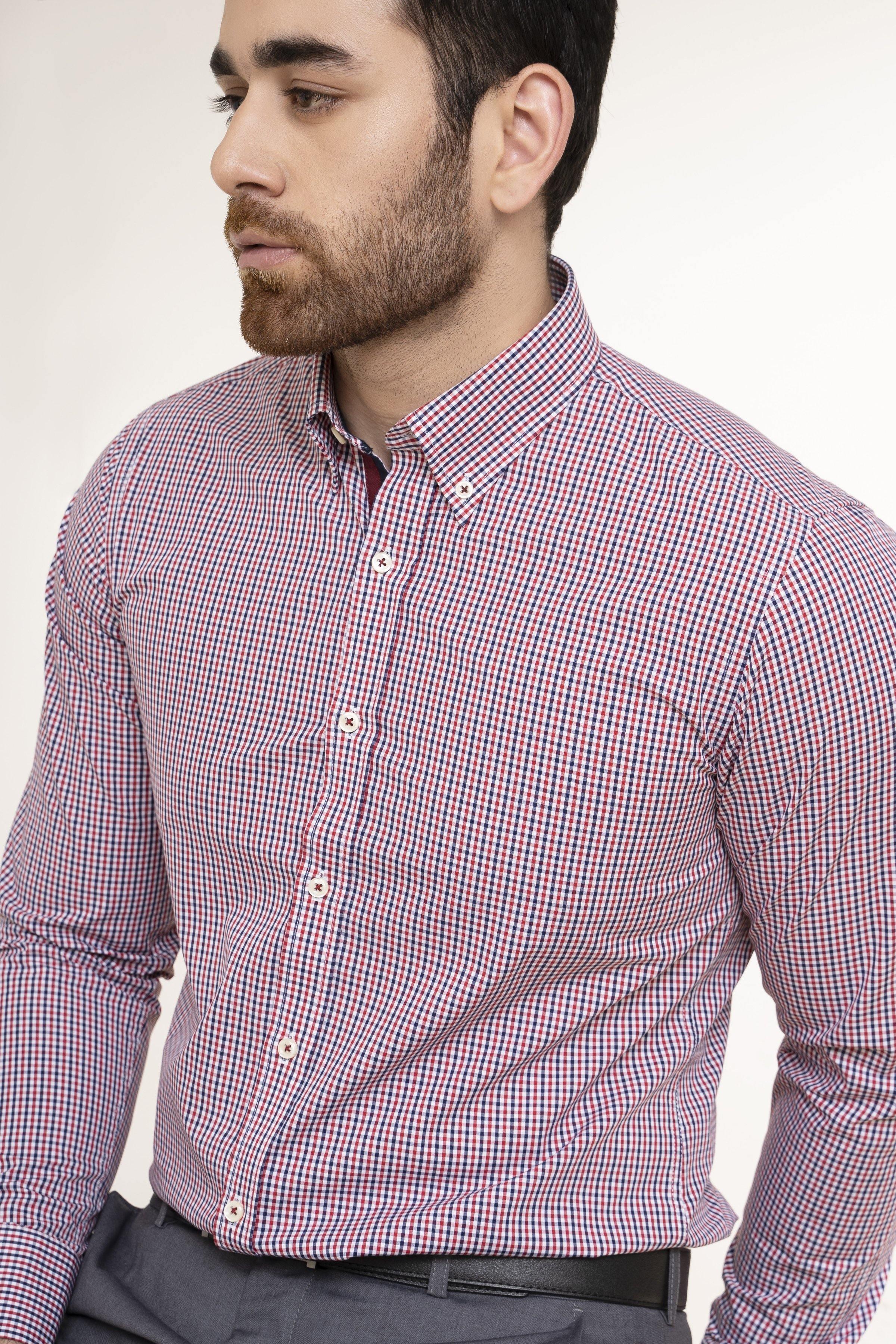 SEMI FORMAL SHIRT RED WHITE CHECK at Charcoal Clothing
