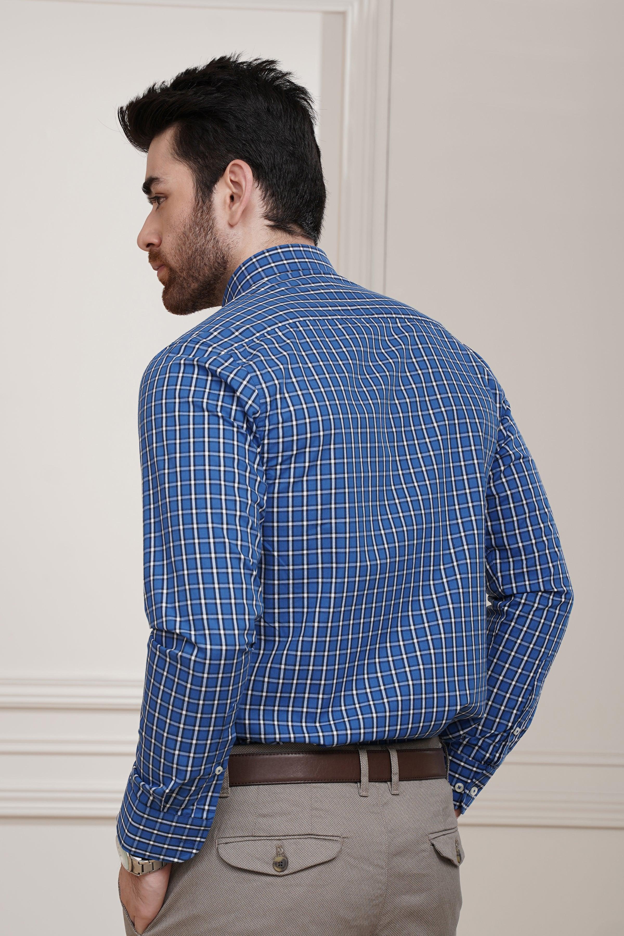 SEMI FORMAL SHIRT ROYAL BLUE/ GREY at Charcoal Clothing