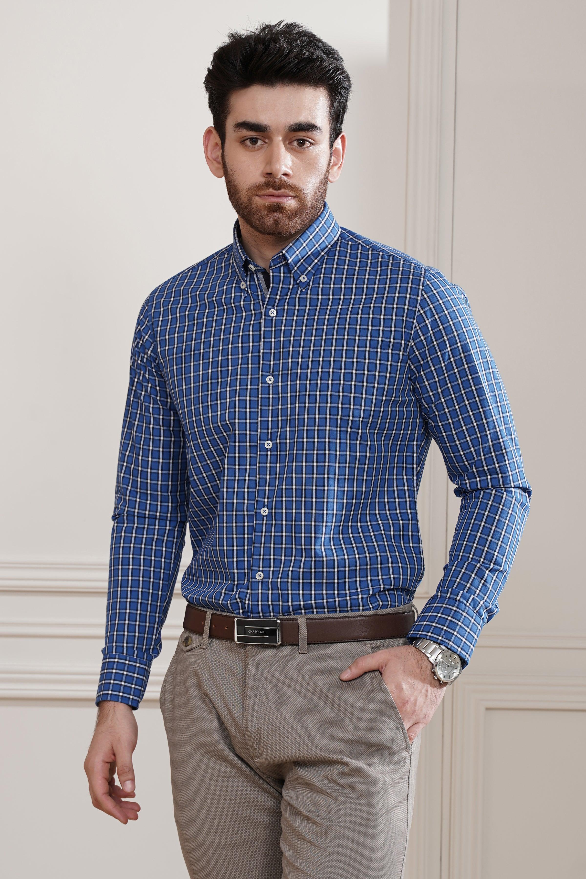 SEMI FORMAL SHIRT ROYAL BLUE/ GREY at Charcoal Clothing