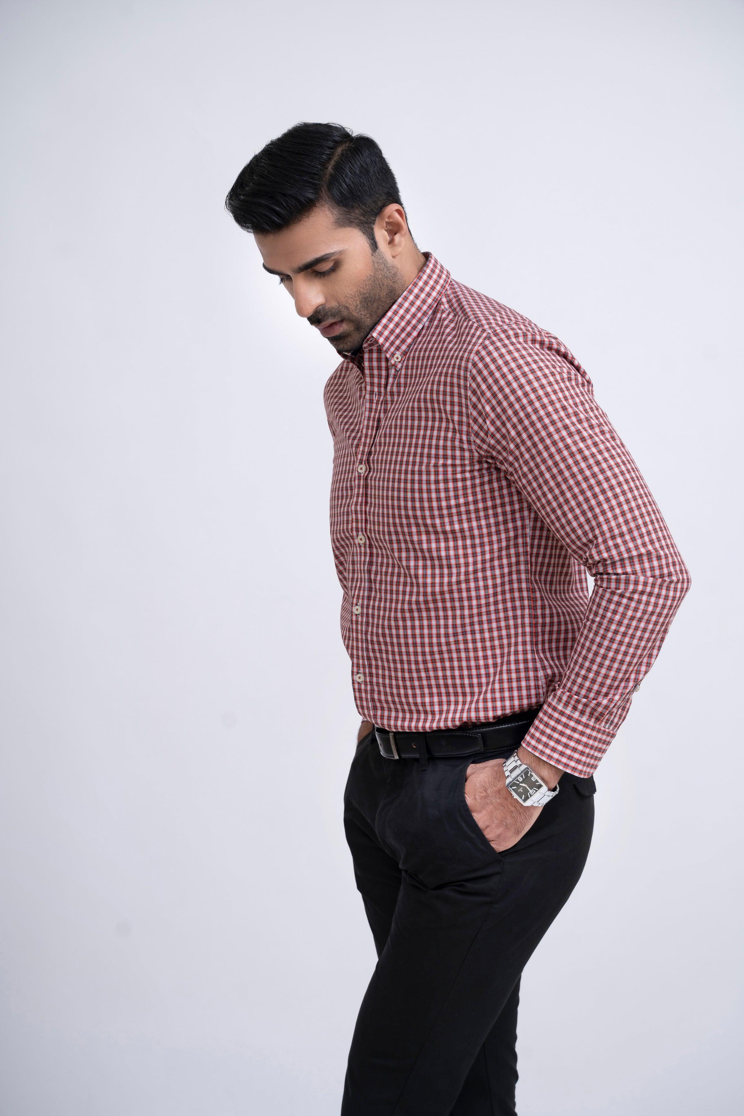 SEMI FORMAL SHIRT RUST CHECK at Charcoal Clothing