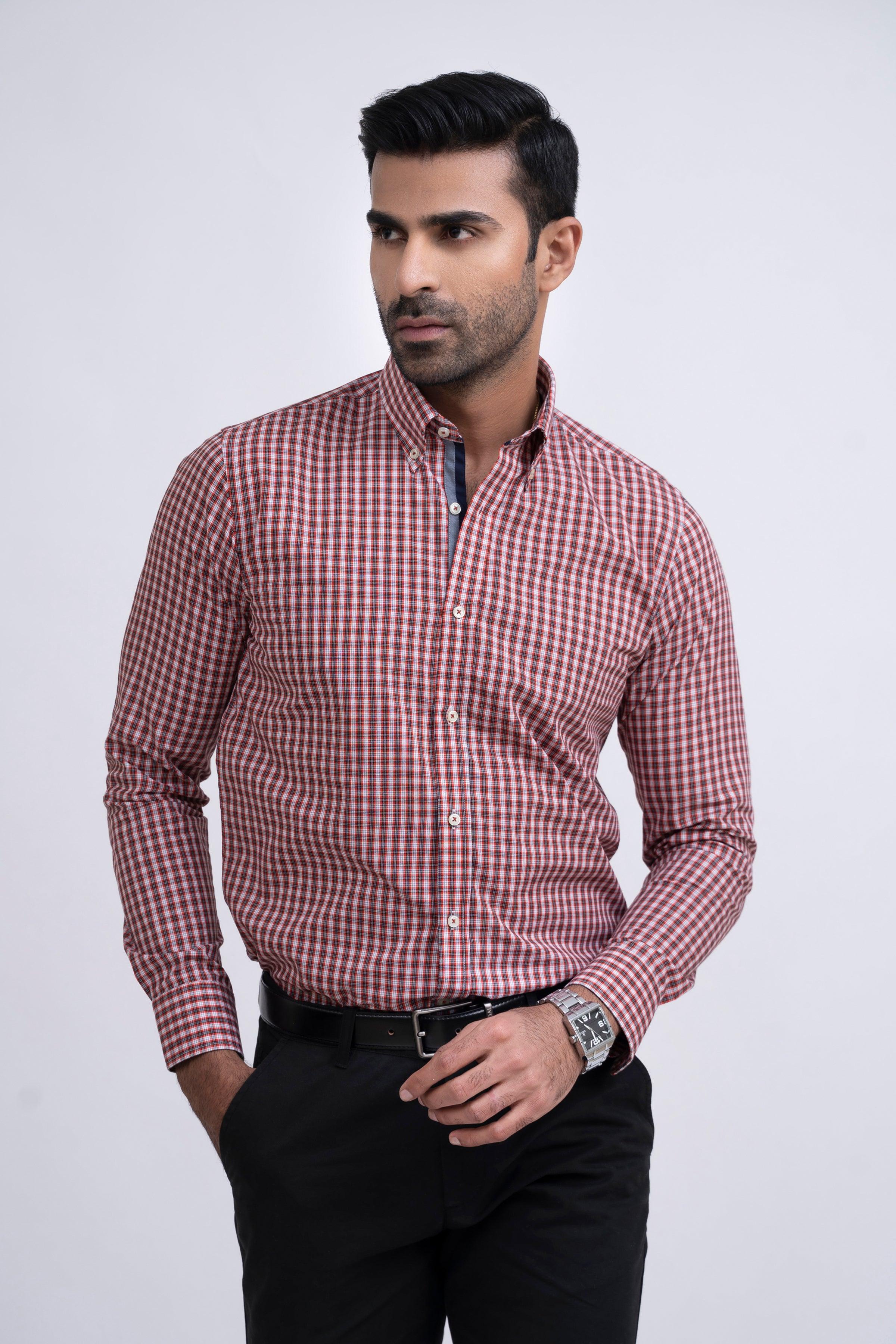 SEMI FORMAL SHIRT RUST CHECK at Charcoal Clothing