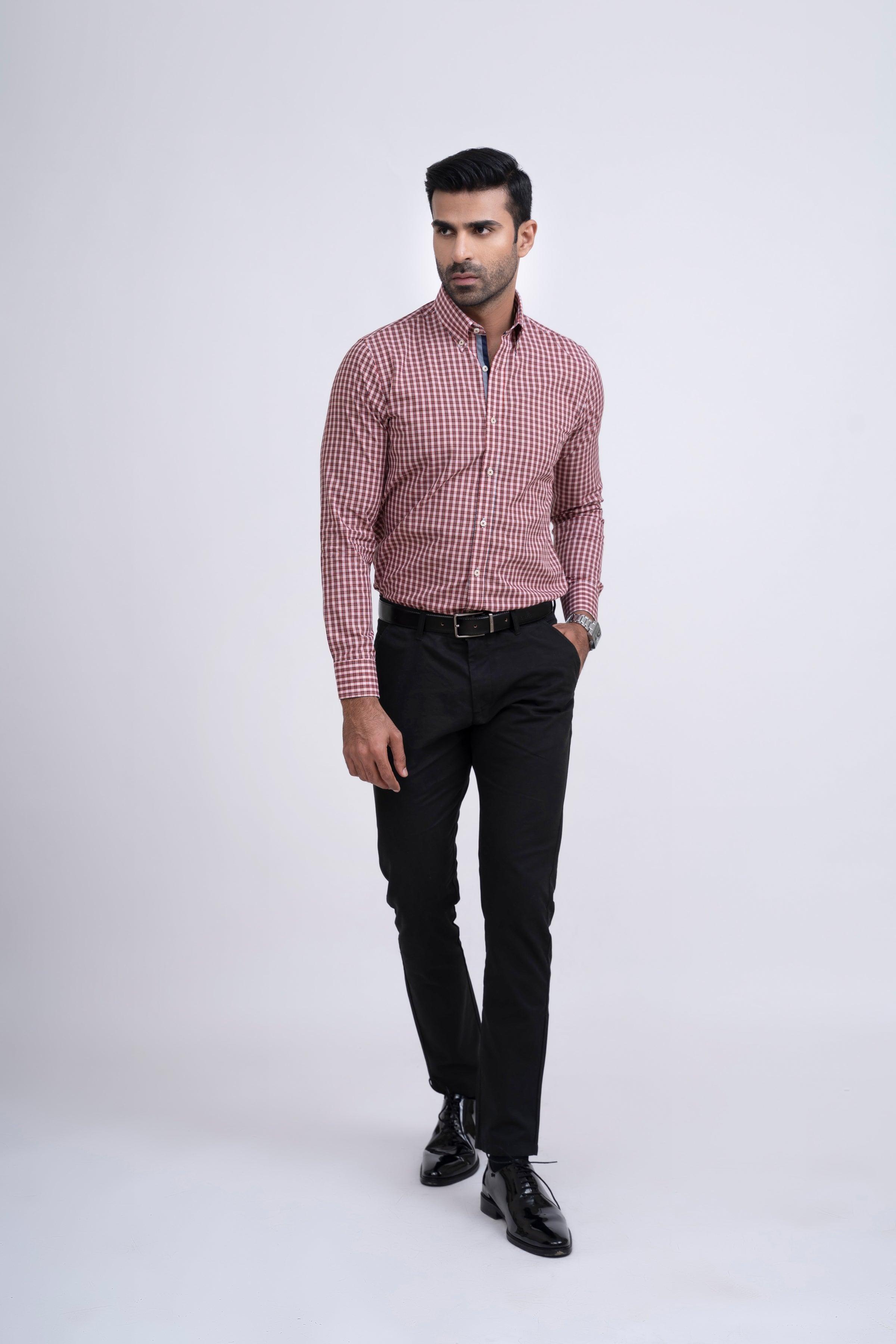 SEMI FORMAL SHIRT RUST CHECK at Charcoal Clothing