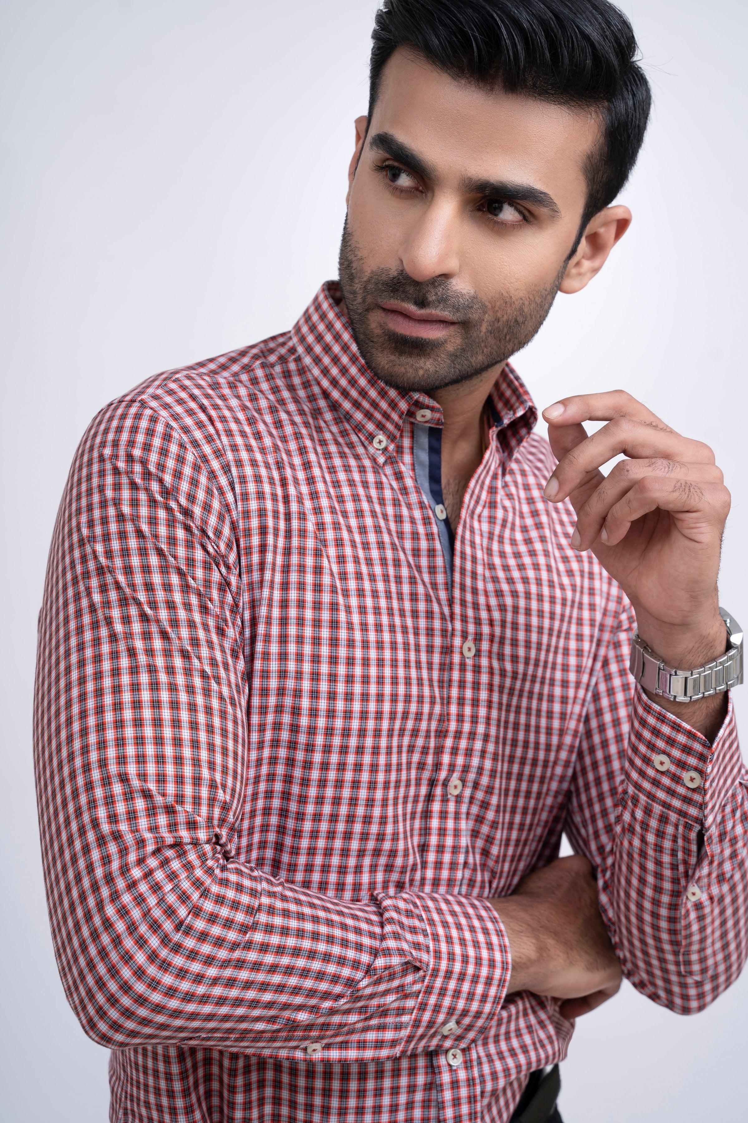SEMI FORMAL SHIRT RUST CHECK at Charcoal Clothing