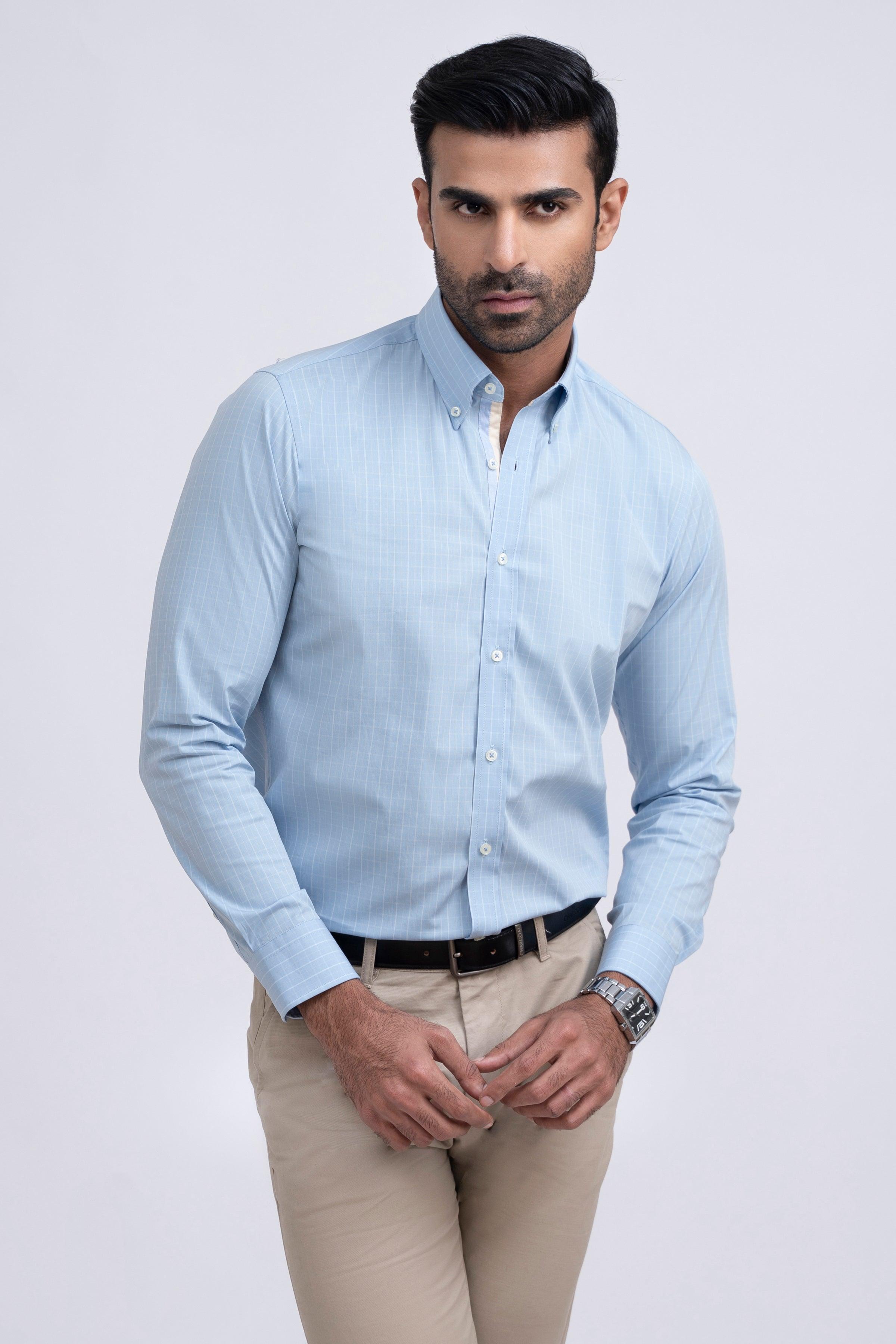 SEMI FORMAL SHIRT SKY BLUE CHECK at Charcoal Clothing