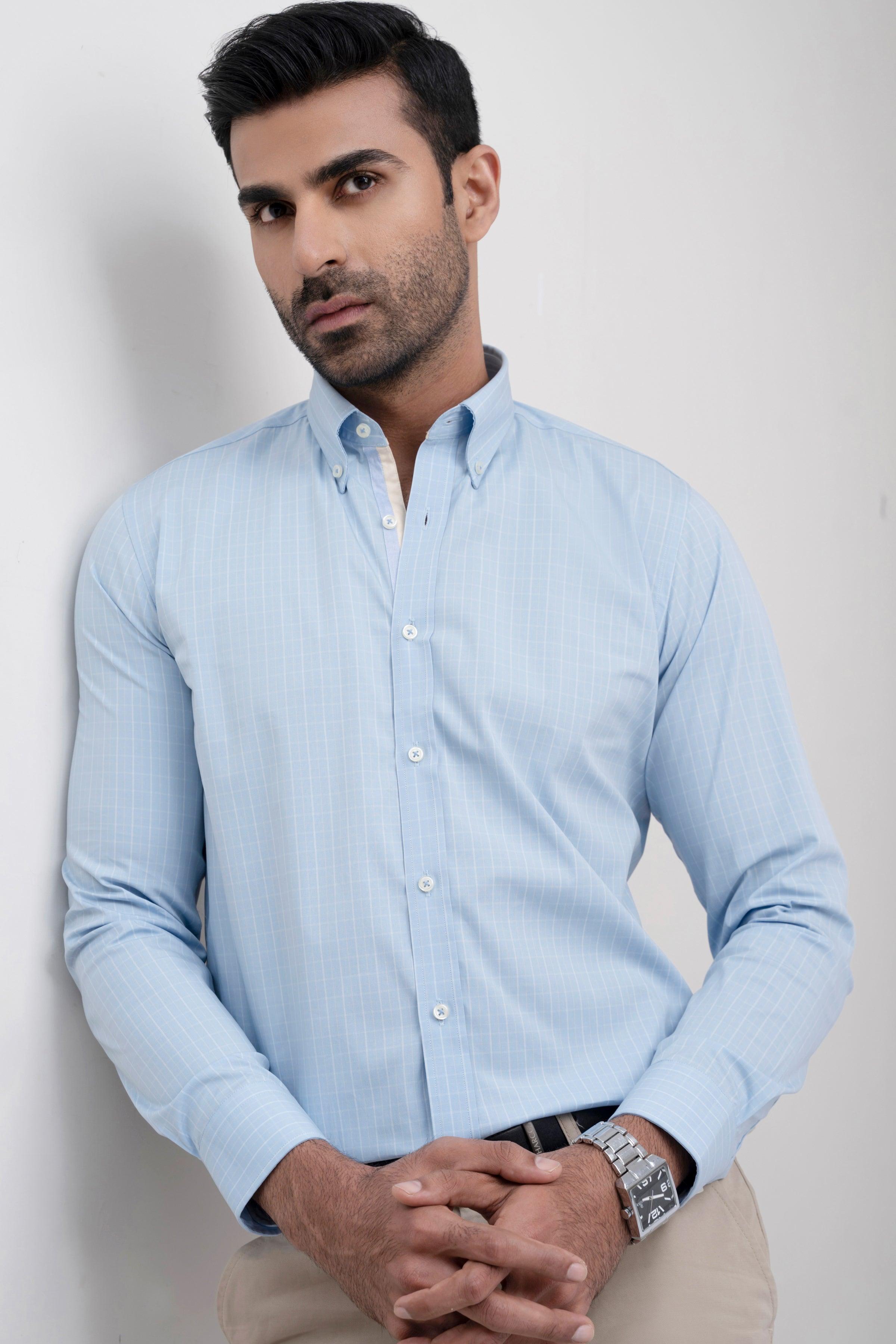 SEMI FORMAL SHIRT SKY BLUE CHECK at Charcoal Clothing