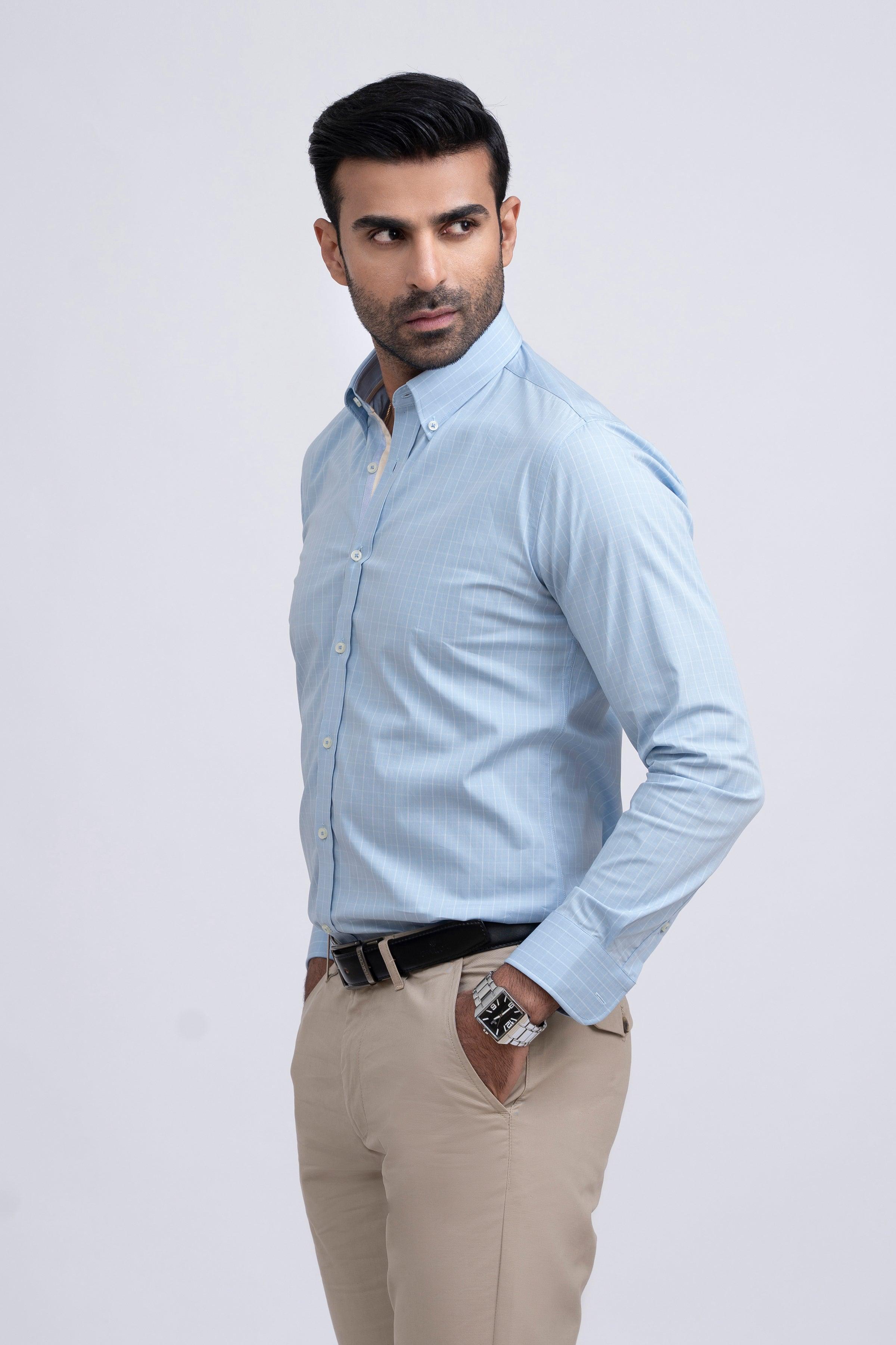 SEMI FORMAL SHIRT SKY BLUE CHECK at Charcoal Clothing