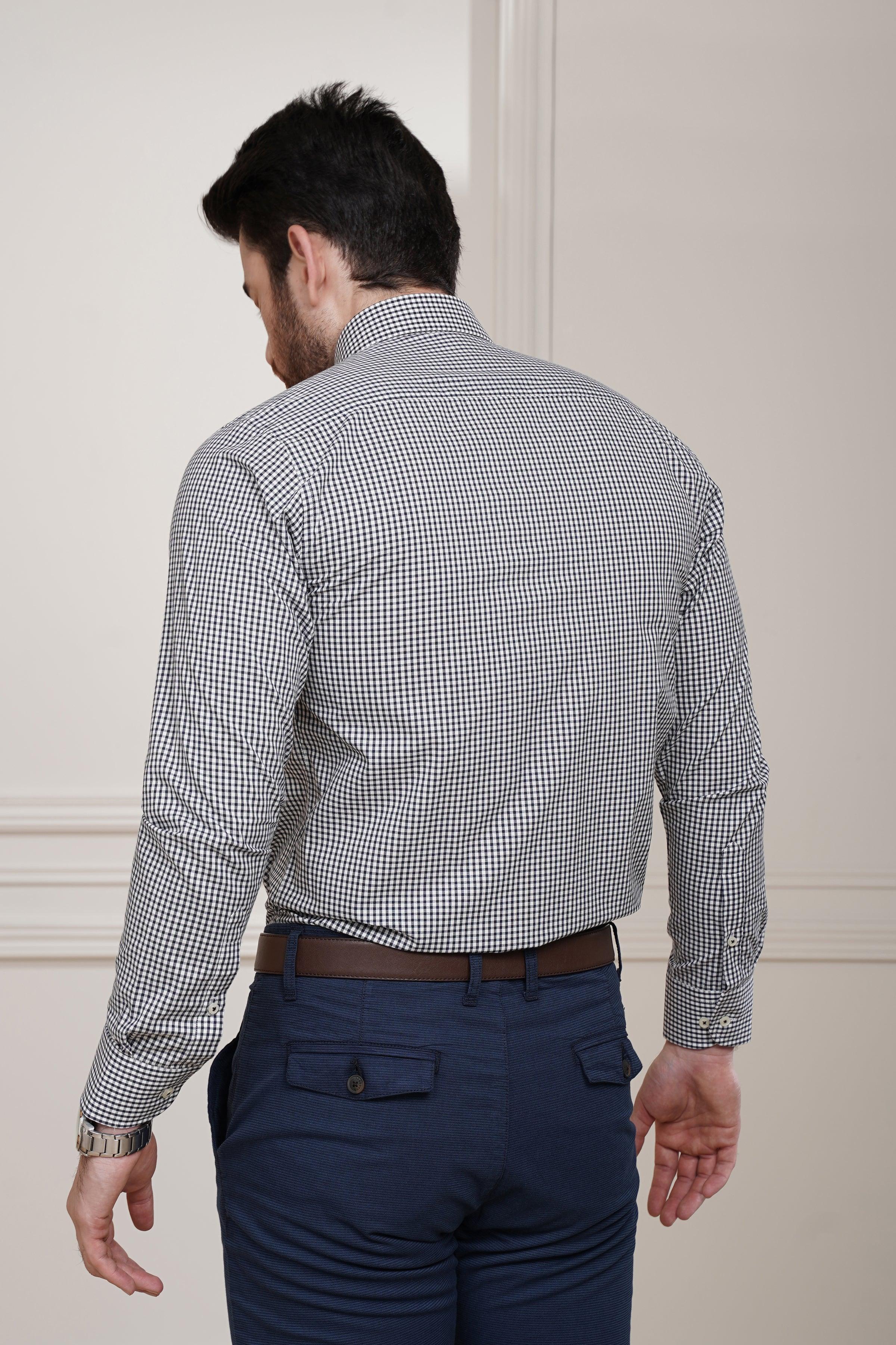 SEMI FORMAL SHIRT WHITE BLACK CHECK at Charcoal Clothing