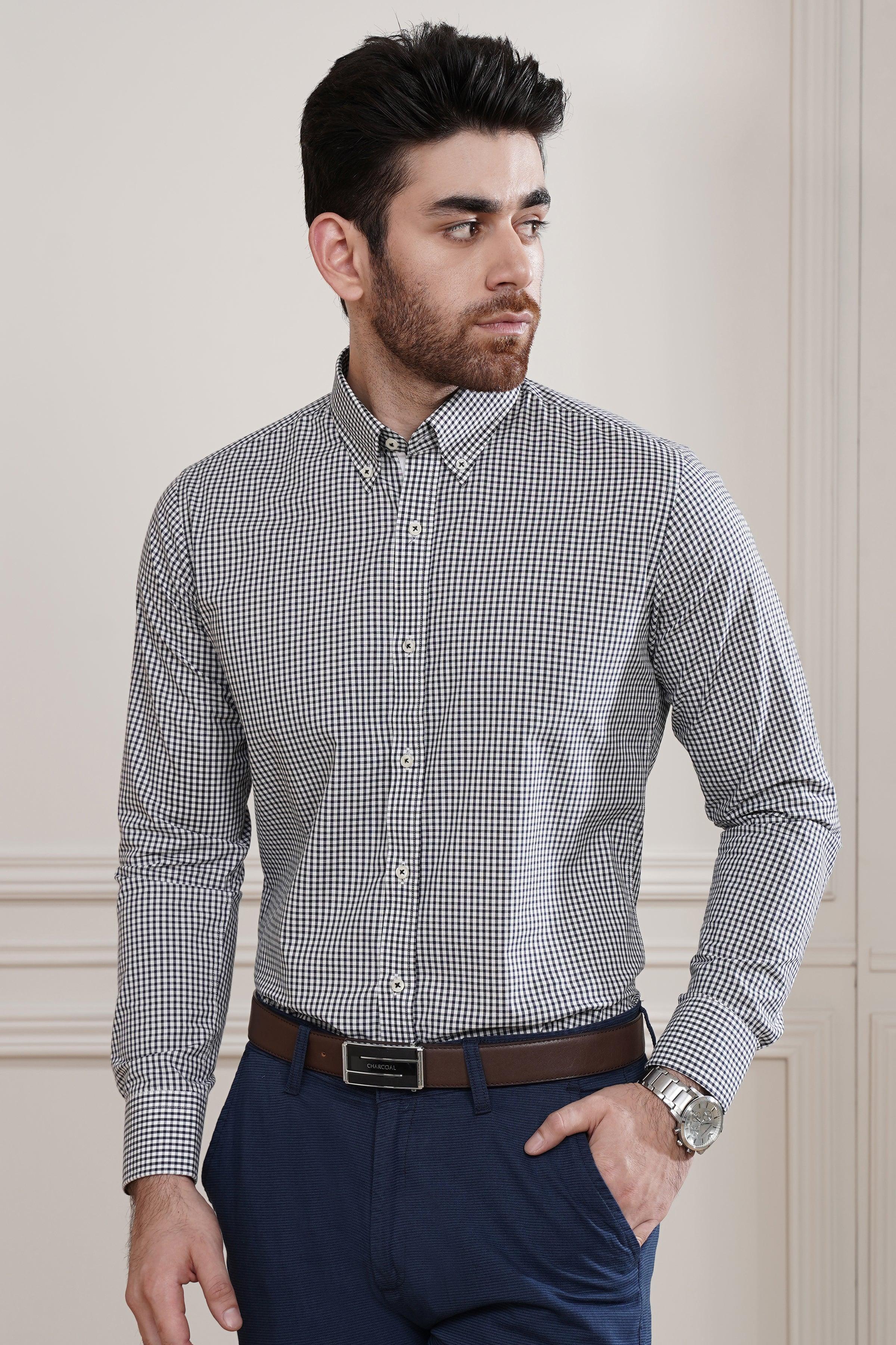 SEMI FORMAL SHIRT WHITE BLACK CHECK at Charcoal Clothing