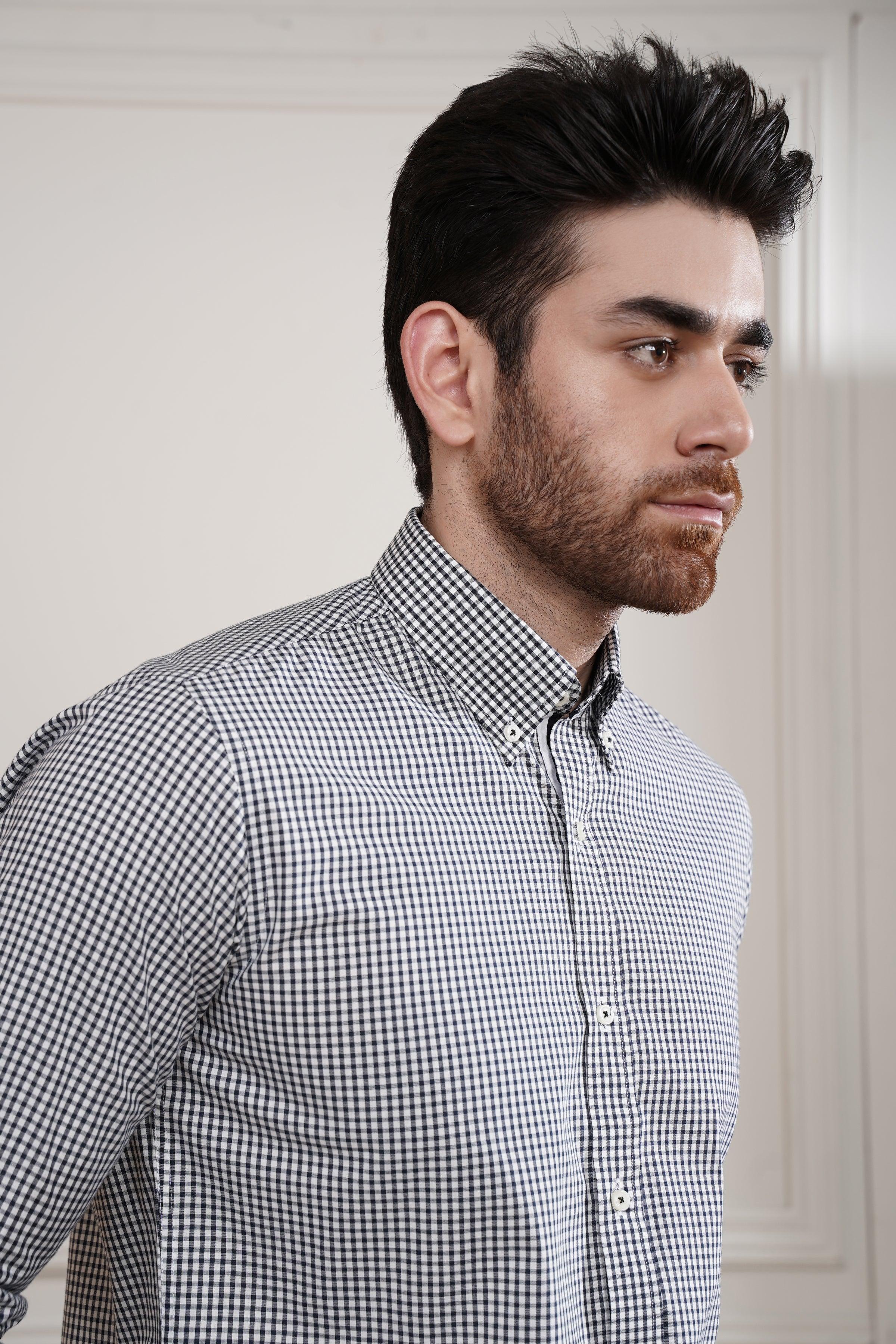 SEMI FORMAL SHIRT WHITE BLACK CHECK at Charcoal Clothing