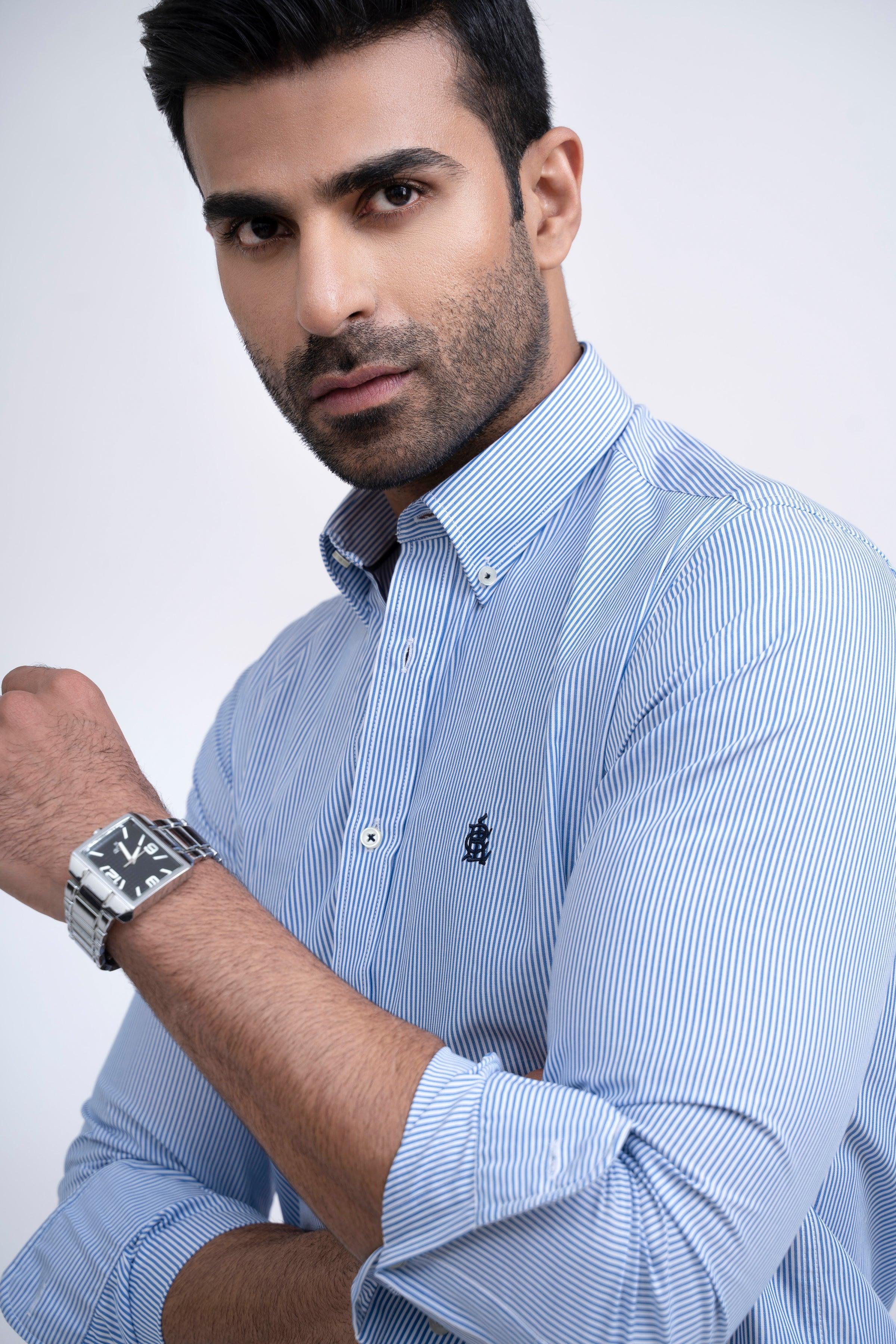 SEMI FORMAL SHIRT WHITE BLUE LINE at Charcoal Clothing