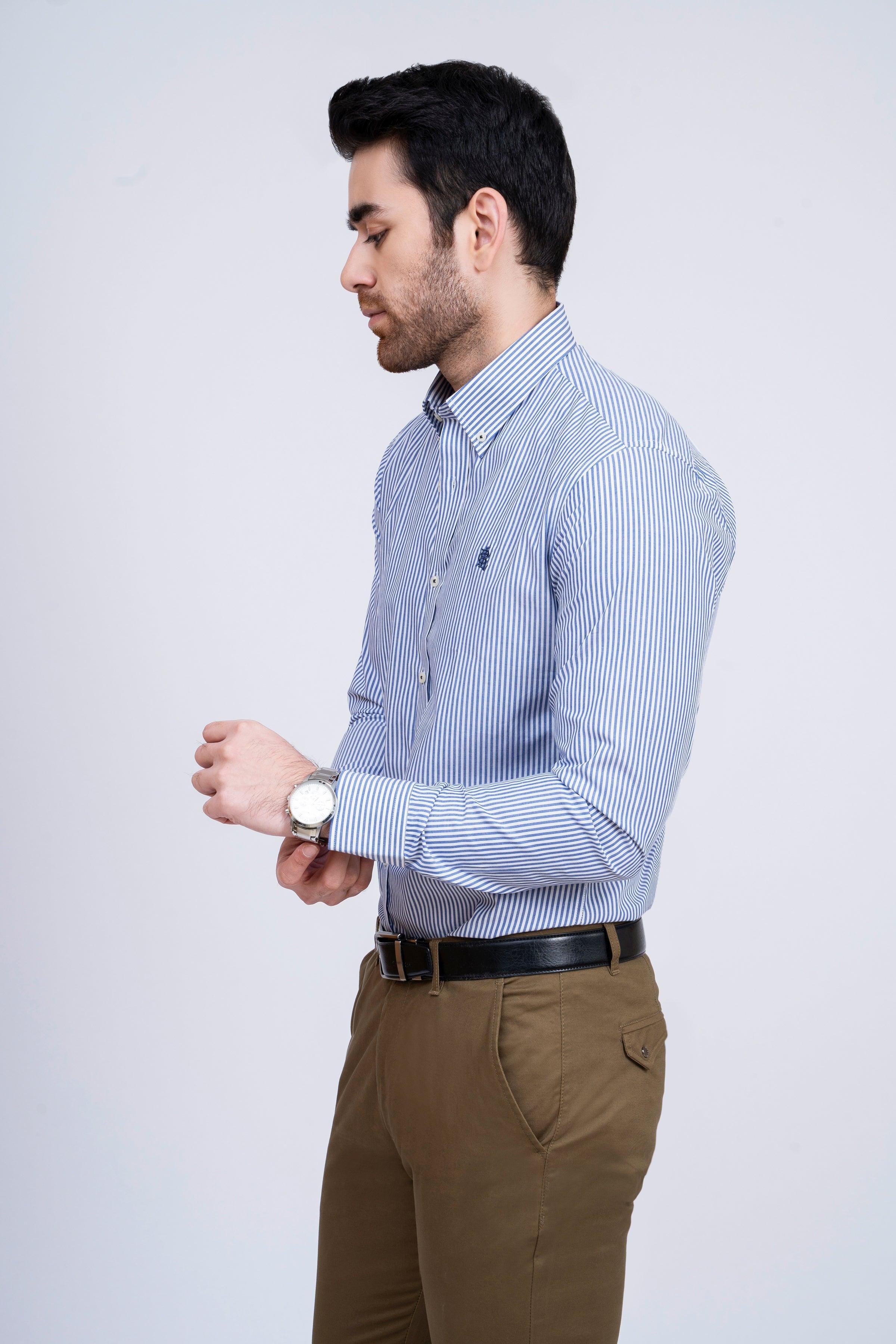 SEMI FORMAL SHIRT WHITE BLUE LINE at Charcoal Clothing