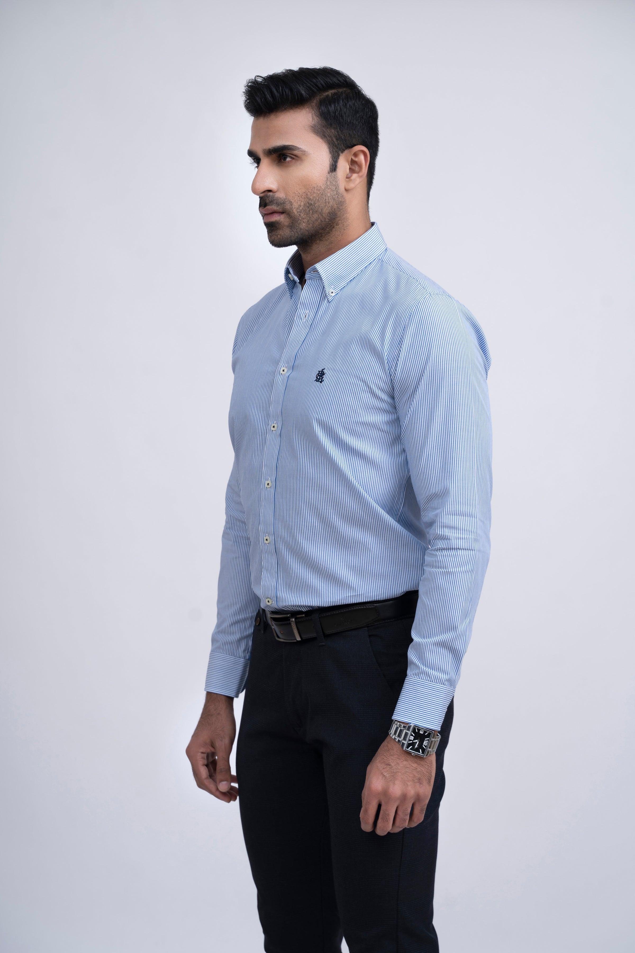 SEMI FORMAL SHIRT WHITE BLUE LINE at Charcoal Clothing