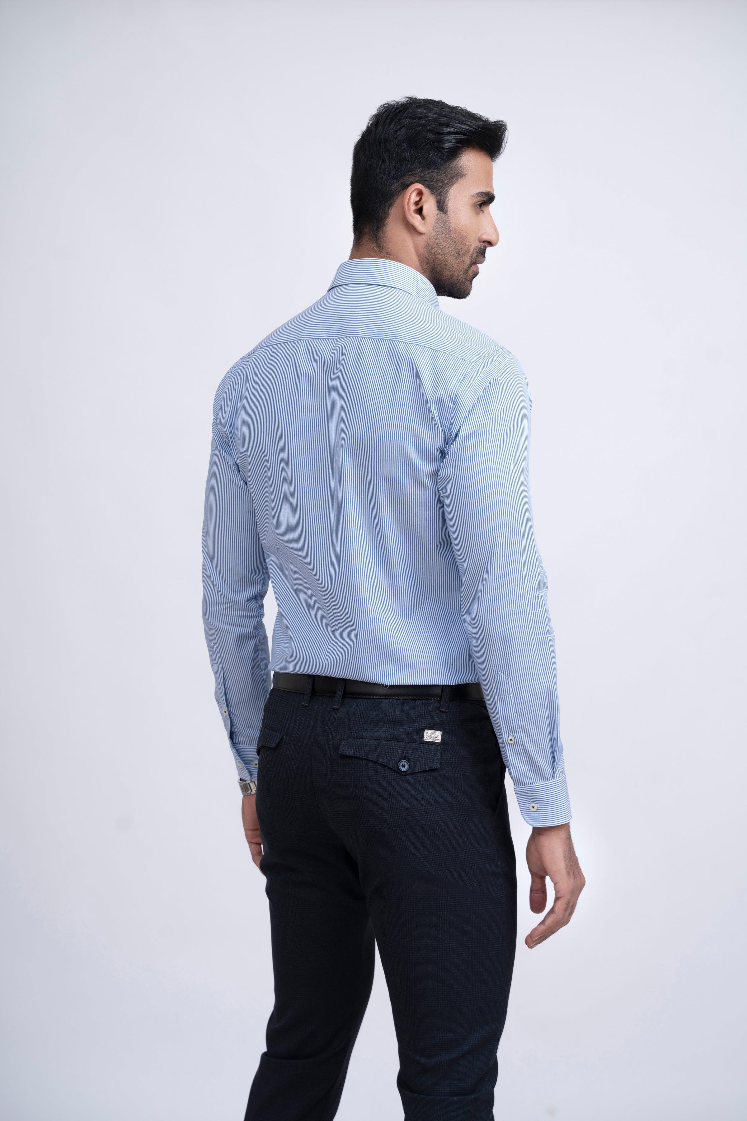 SEMI FORMAL SHIRT WHITE BLUE LINE at Charcoal Clothing