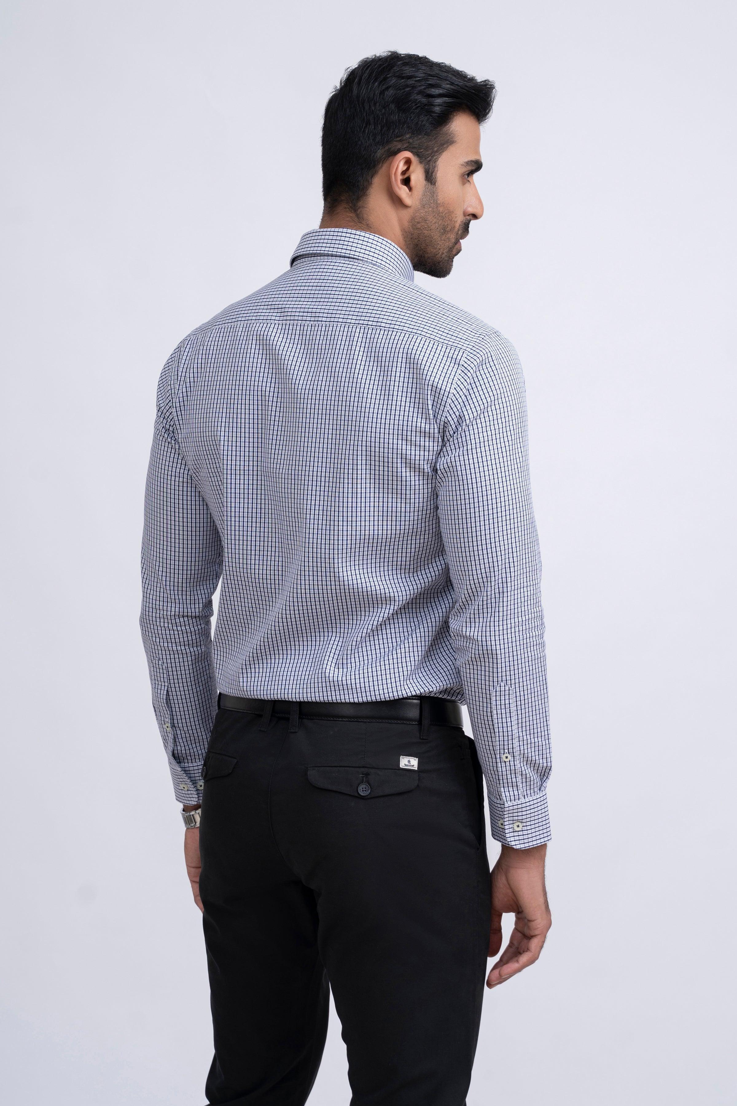SEMI FORMAL SHIRT WHITE NAVY CHECK at Charcoal Clothing