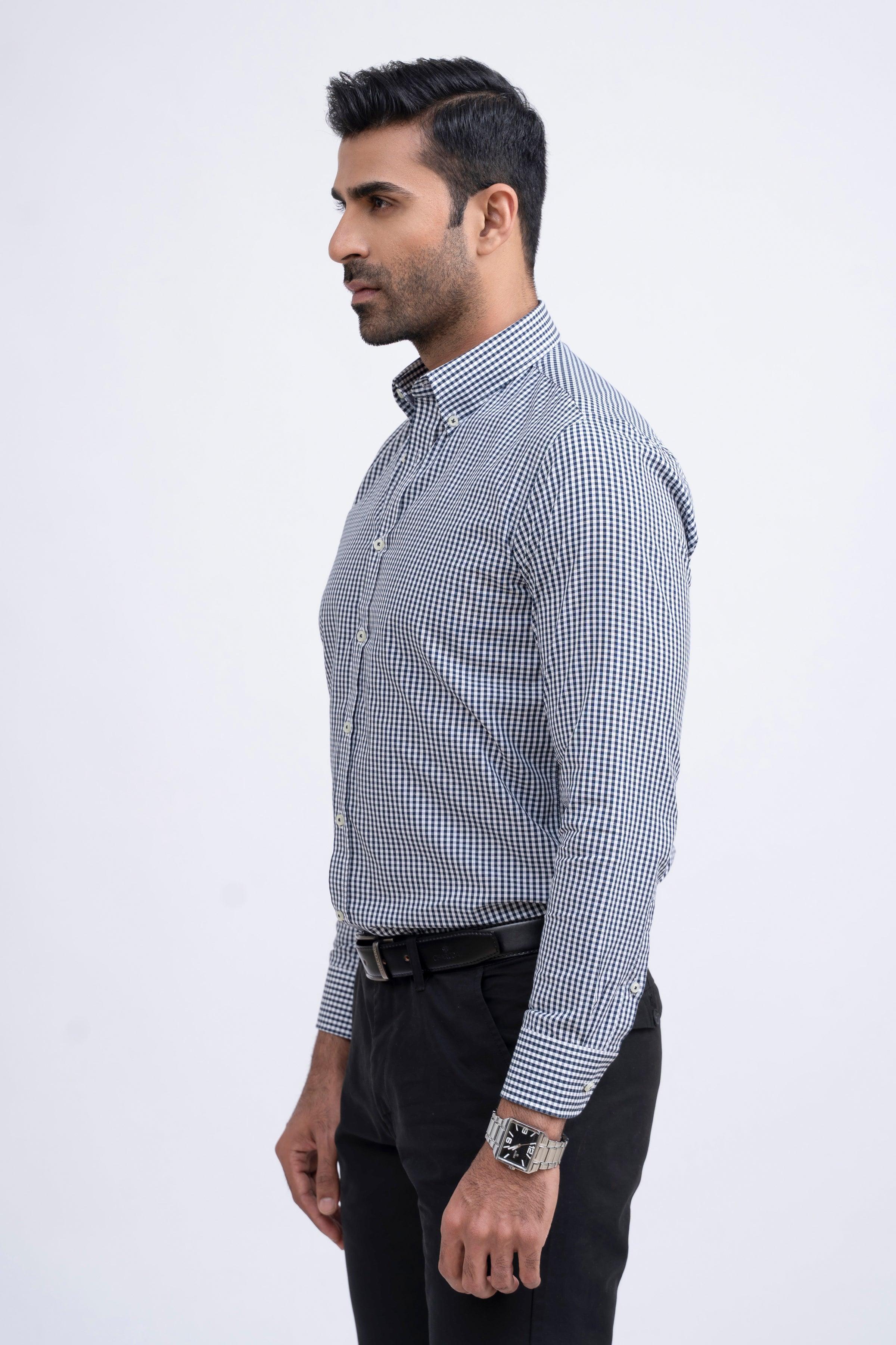 SEMI FORMAL SHIRT WHITE NAVY CHECK at Charcoal Clothing