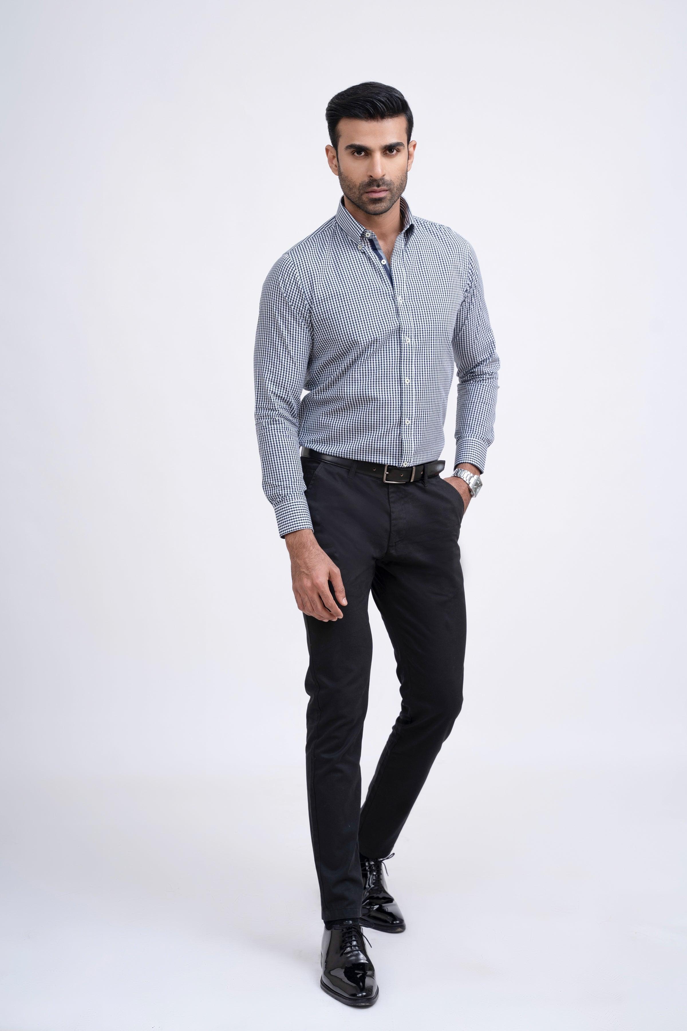 SEMI FORMAL SHIRT WHITE NAVY CHECK at Charcoal Clothing