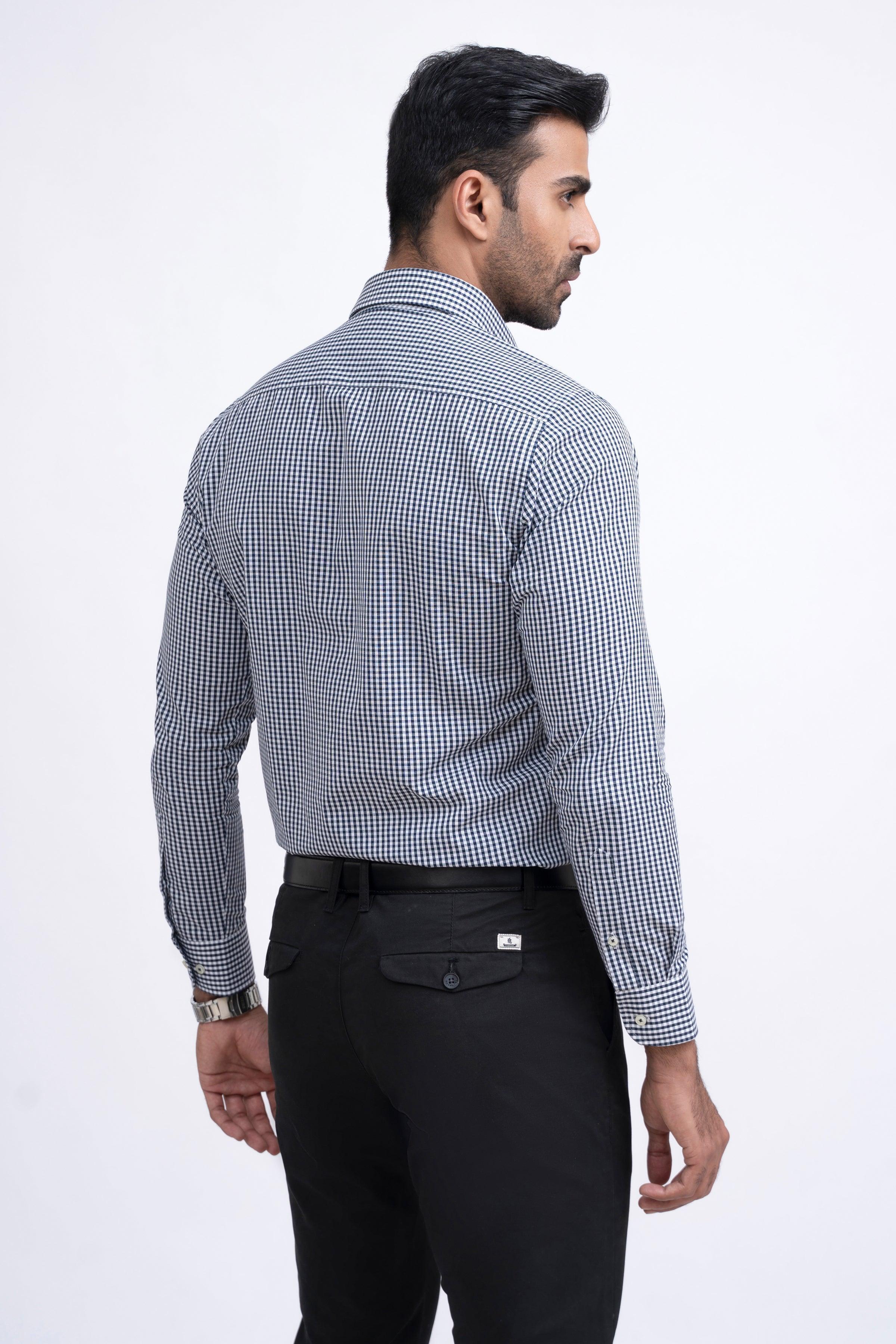 SEMI FORMAL SHIRT WHITE NAVY CHECK at Charcoal Clothing