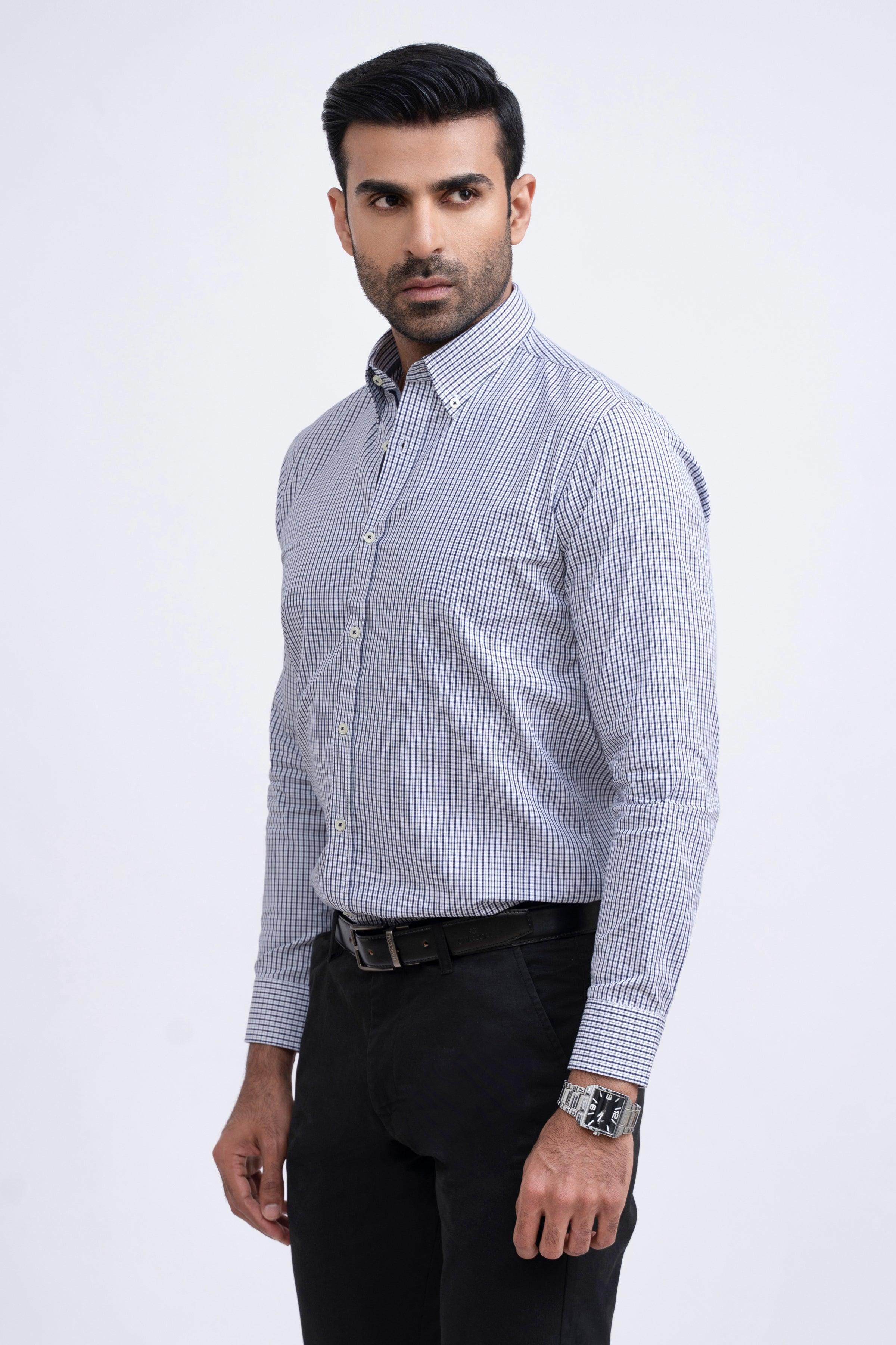 SEMI FORMAL SHIRT WHITE NAVY CHECK at Charcoal Clothing