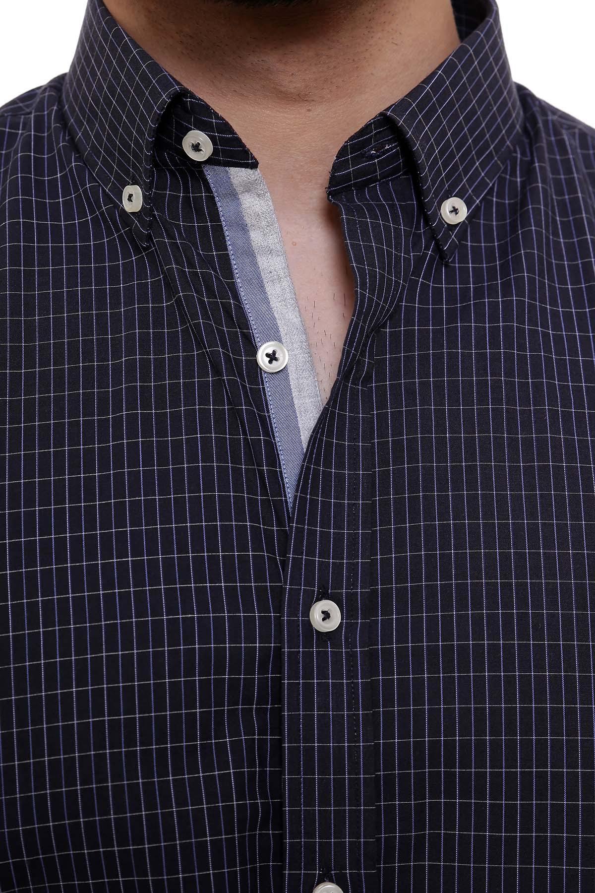 SEMI FORMAL SHIRTS BUTTON DOWN FULL SLEEVE BLACK BLUE LINE at Charcoal Clothing