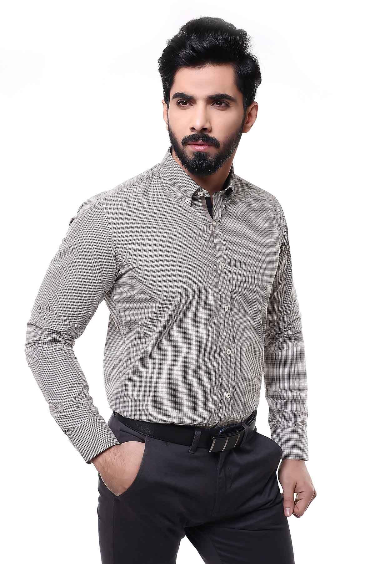 SEMI FORMAL SHIRTS BUTTON DOWN FULL SLEEVE BLACK GREEN at Charcoal Clothing