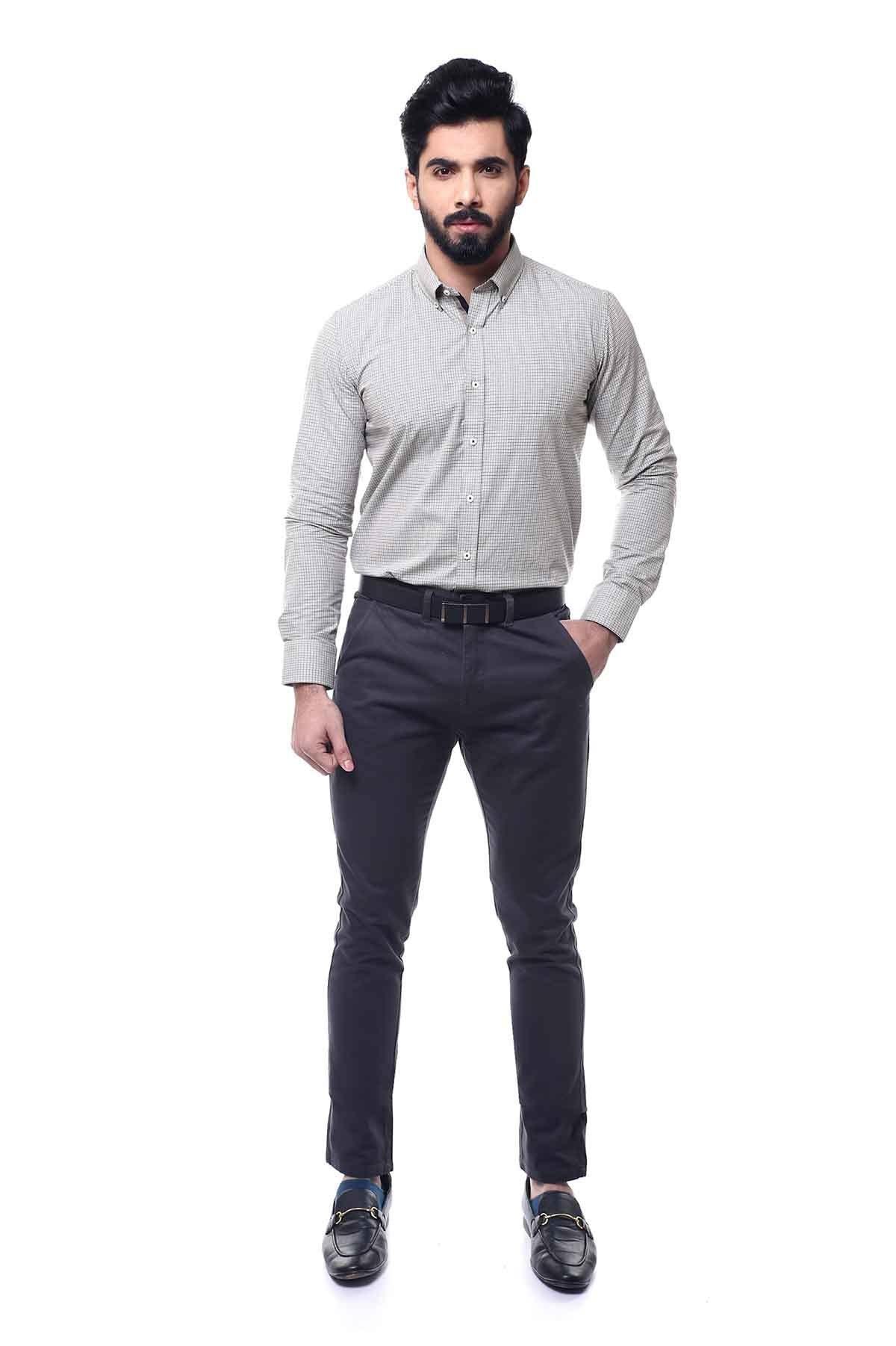 SEMI FORMAL SHIRTS BUTTON DOWN FULL SLEEVE BLACK GREEN at Charcoal Clothing