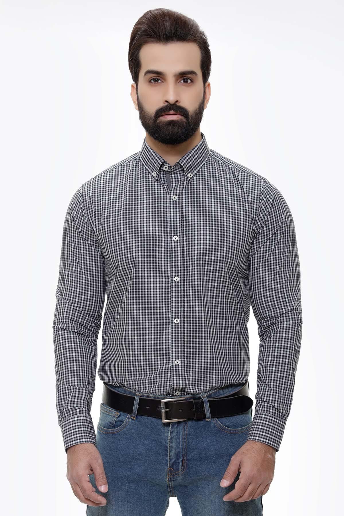 SEMI FORMAL SHIRTS BUTTON DOWN FULL SLEEVE BLACK GREY at Charcoal Clothing