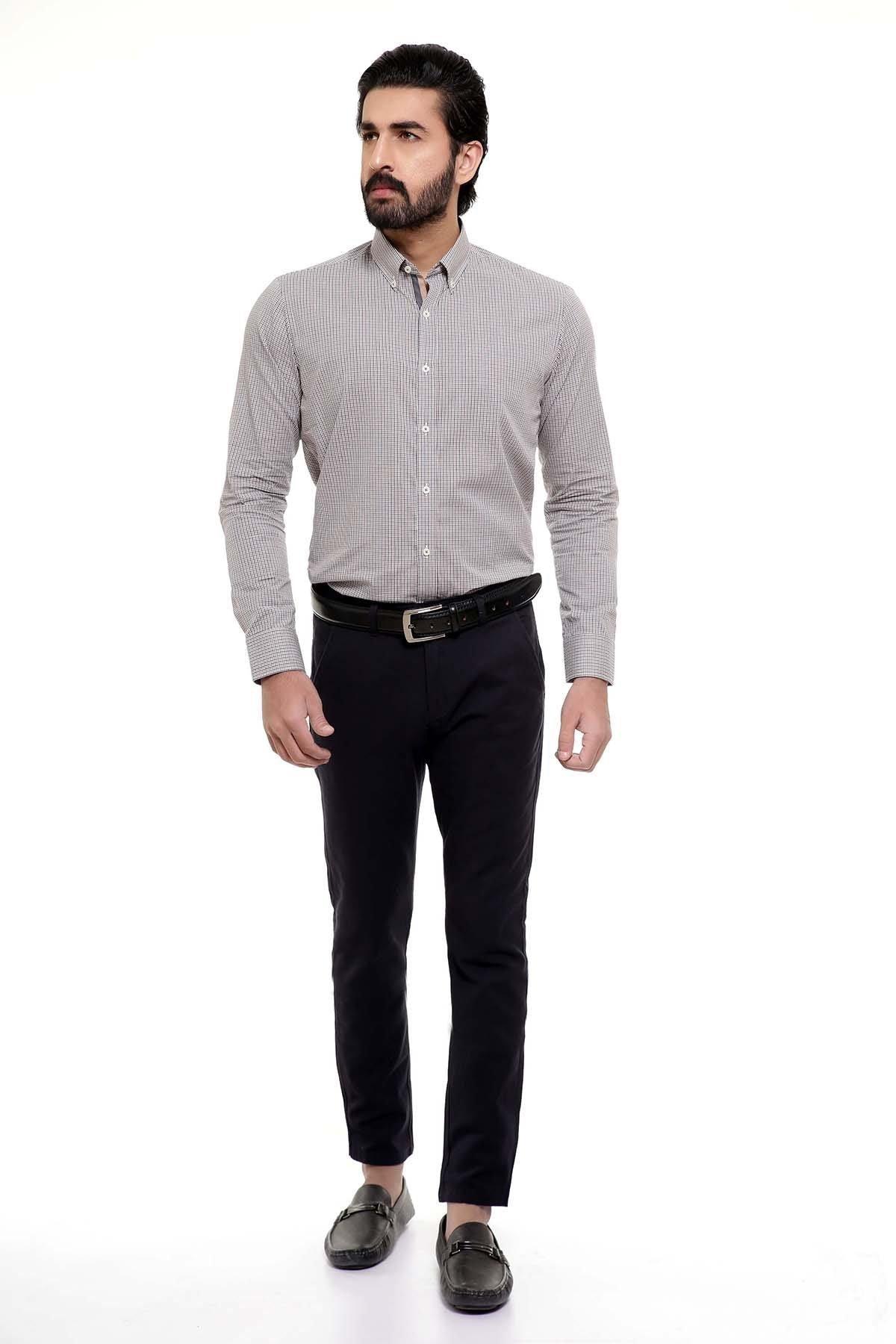 SEMI FORMAL SHIRTS BUTTON DOWN FULL SLEEVE BLACK KHAKI at Charcoal Clothing