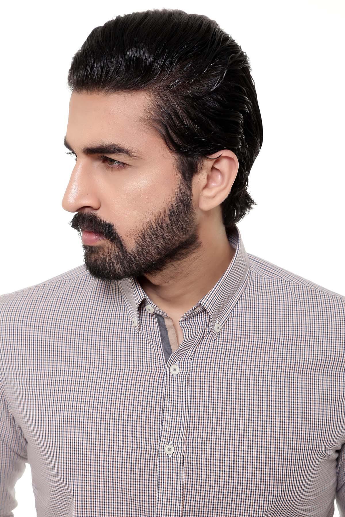 SEMI FORMAL SHIRTS BUTTON DOWN FULL SLEEVE BLACK KHAKI at Charcoal Clothing