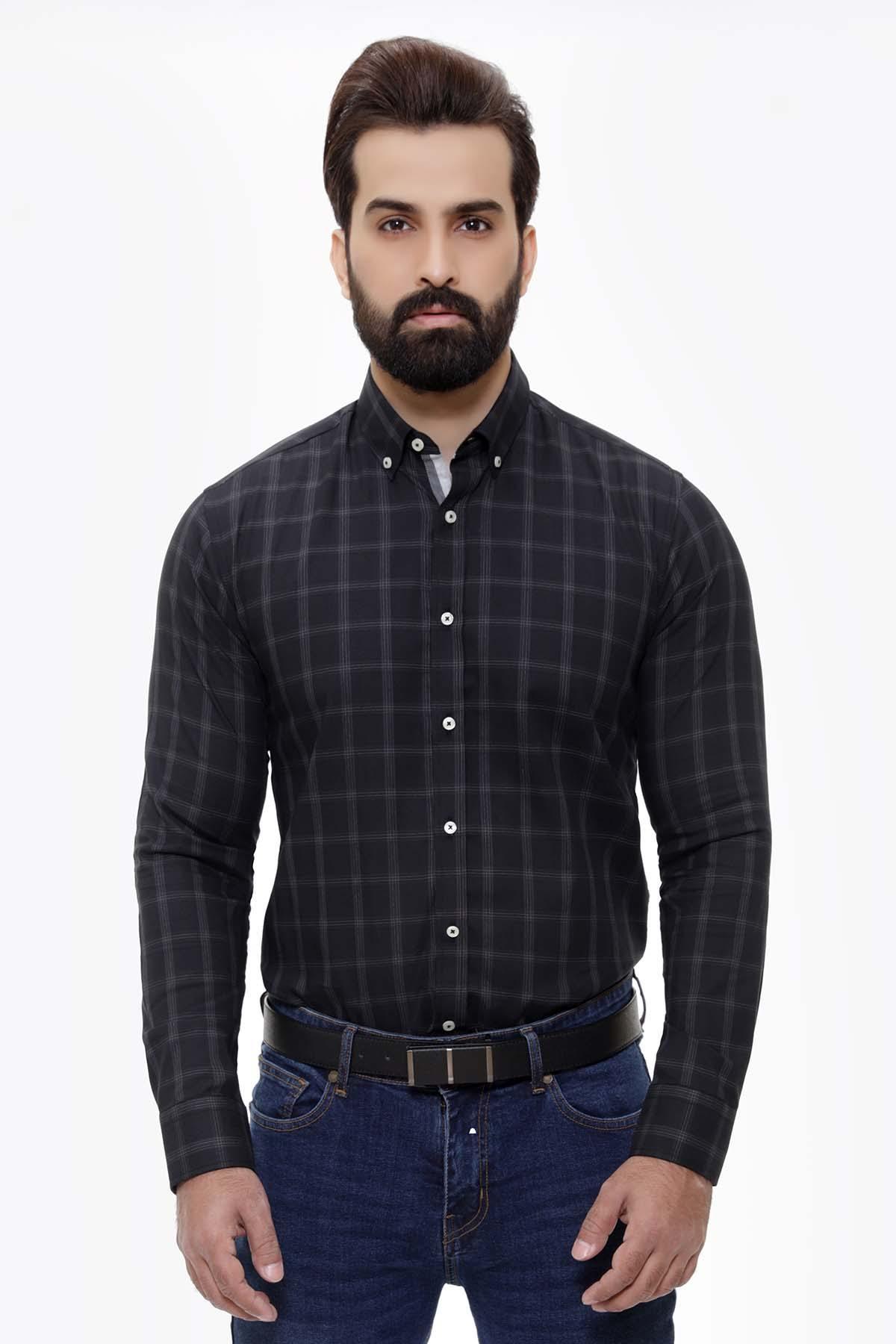 SEMI FORMAL SHIRTS BUTTON DOWN FULL SLEEVE BLACK at Charcoal Clothing