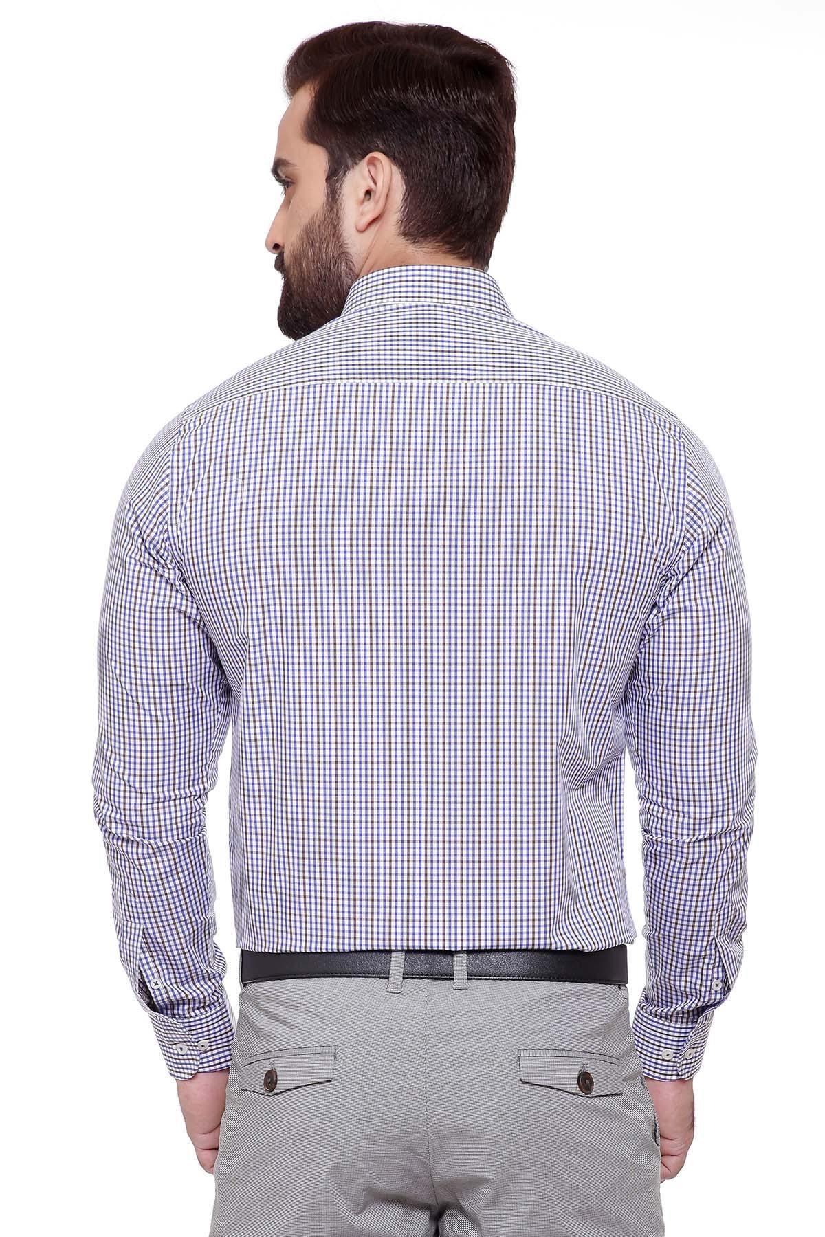SEMI FORMAL SHIRTS BUTTON DOWN FULL SLEEVE BLUE BROWN CHECK at Charcoal Clothing