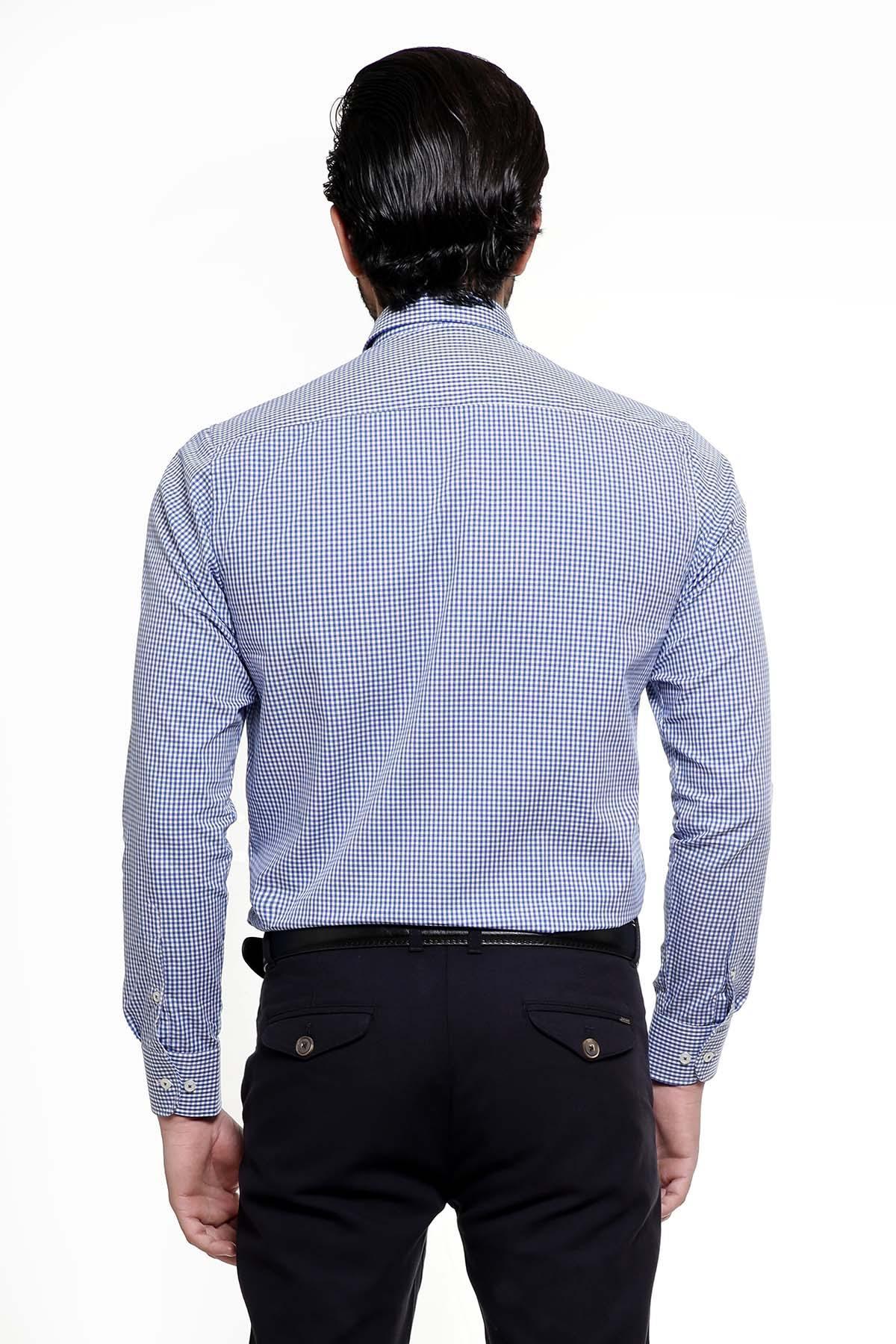 SEMI FORMAL SHIRTS BUTTON DOWN FULL SLEEVE BLUE CHECK at Charcoal Clothing