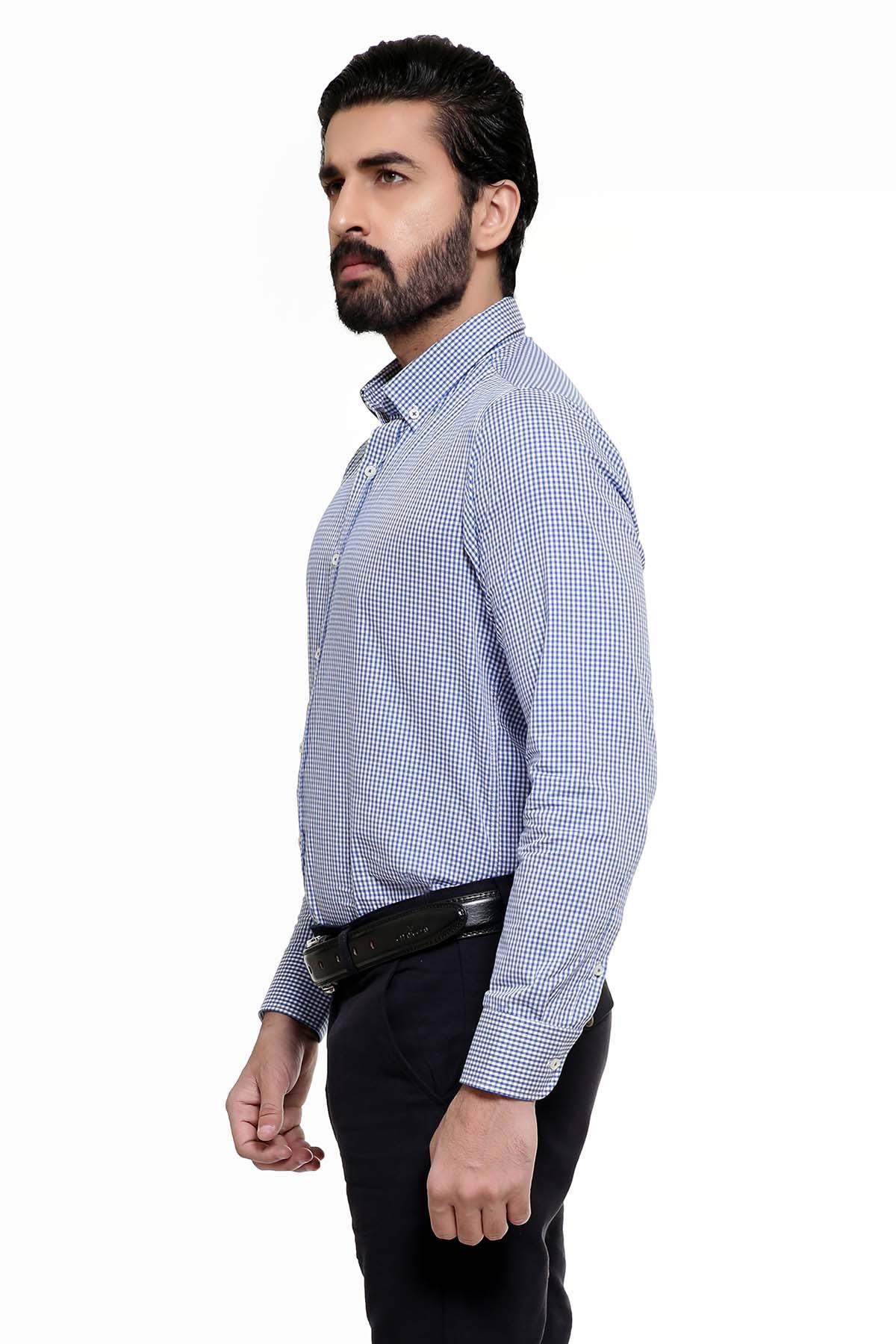 SEMI FORMAL SHIRTS BUTTON DOWN FULL SLEEVE BLUE CHECK at Charcoal Clothing