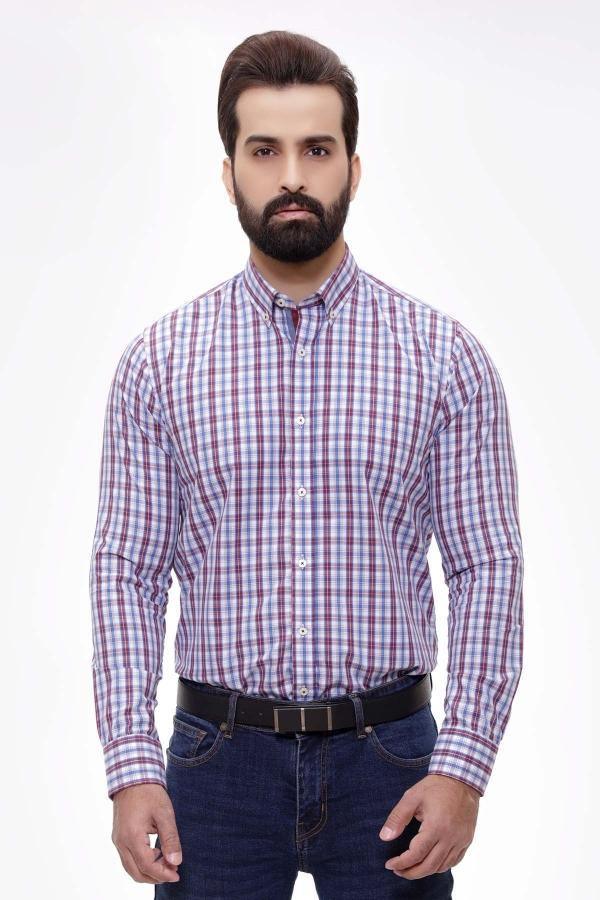 SEMI FORMAL SHIRTS BUTTON DOWN FULL SLEEVE BLUE MAROON at Charcoal Clothing
