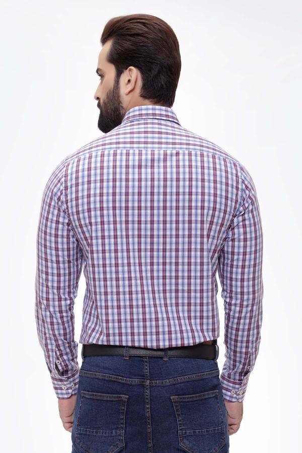SEMI FORMAL SHIRTS BUTTON DOWN FULL SLEEVE BLUE MAROON at Charcoal Clothing