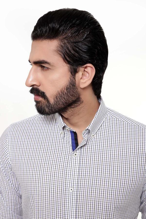 SEMI FORMAL SHIRTS BUTTON DOWN FULL SLEEVE BLUE WHITE CHECK at Charcoal Clothing