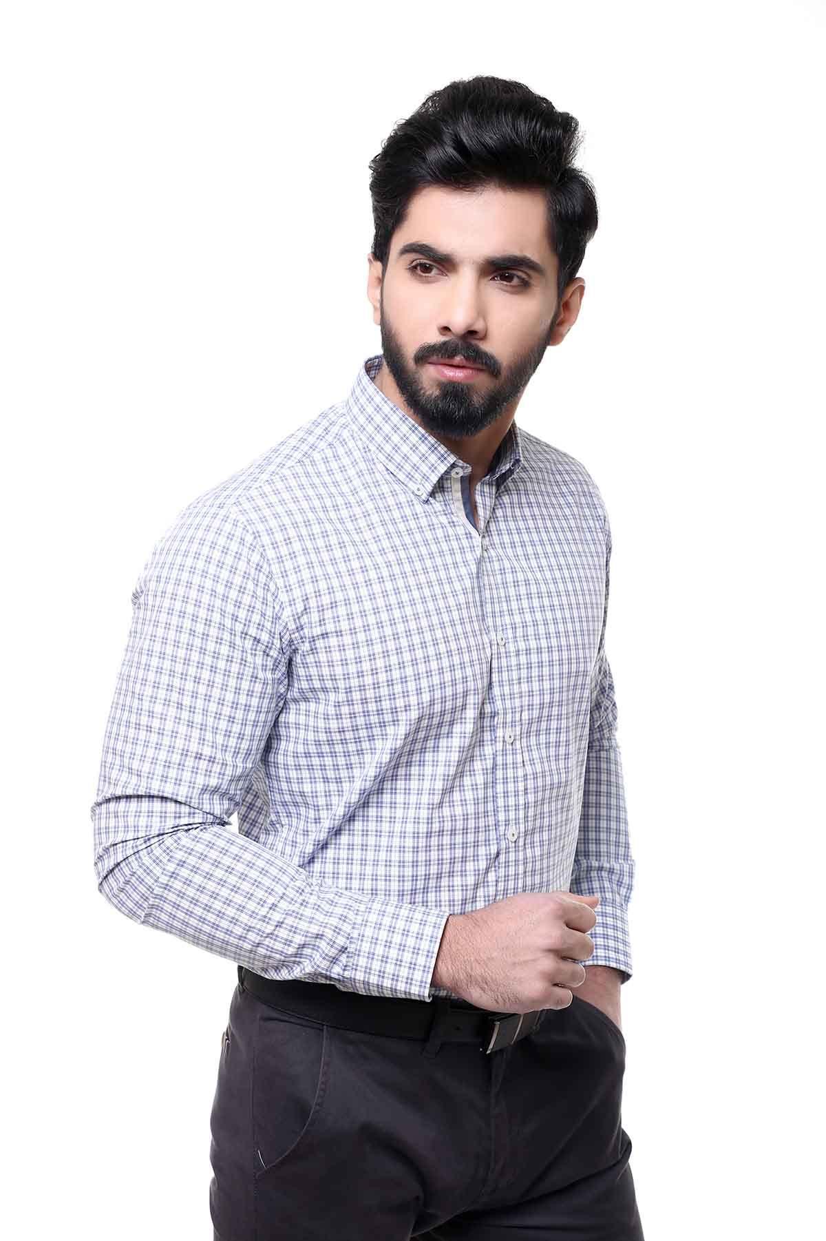 SEMI FORMAL SHIRTS BUTTON DOWN FULL SLEEVE BLUE WHITE LINE at Charcoal Clothing