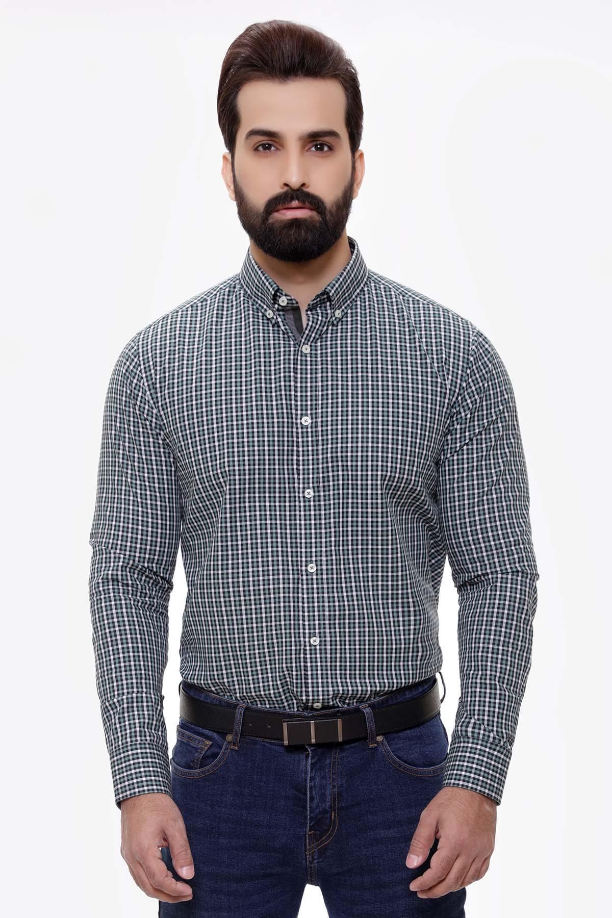 SEMI FORMAL SHIRTS BUTTON DOWN FULL SLEEVE GREEN BLACK at Charcoal Clothing