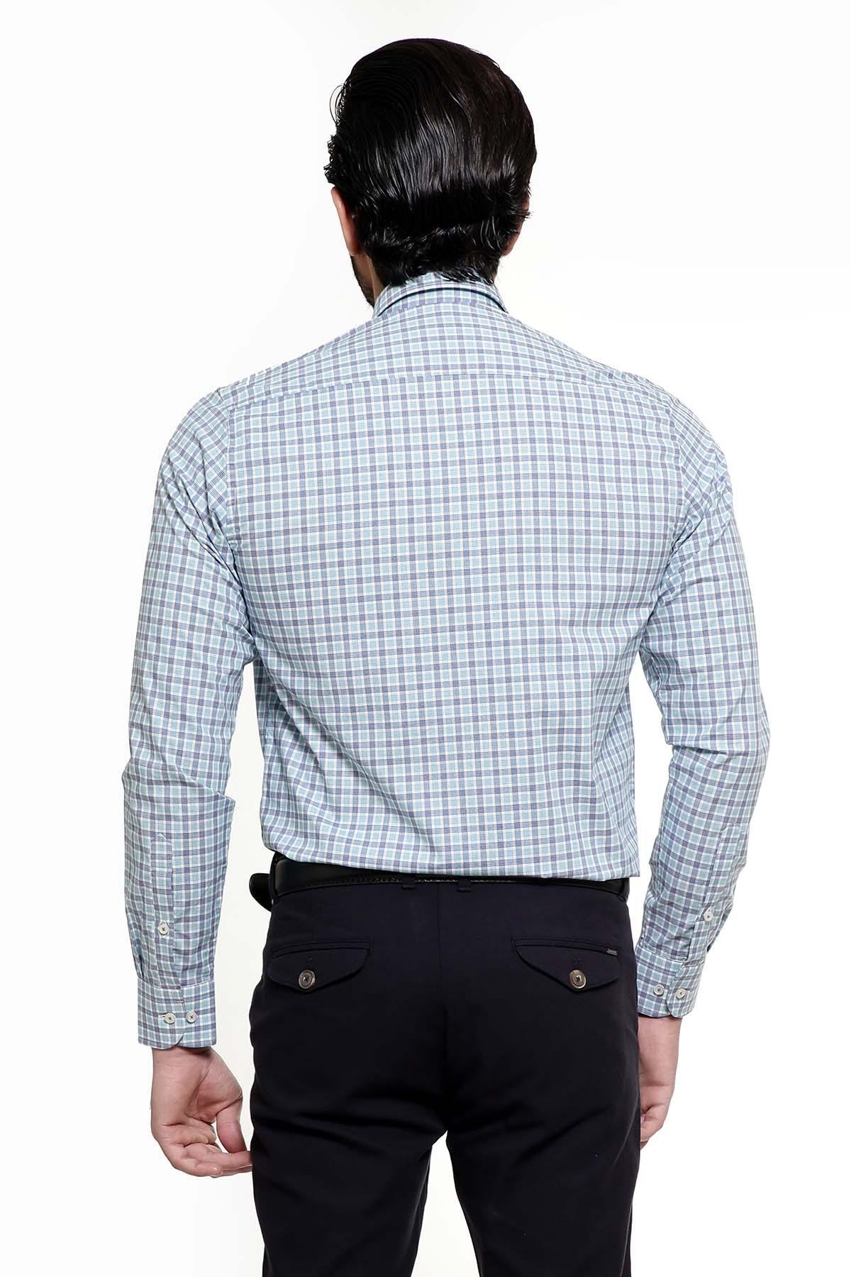 SEMI FORMAL SHIRTS BUTTON DOWN FULL SLEEVE GREEN NAVY at Charcoal Clothing