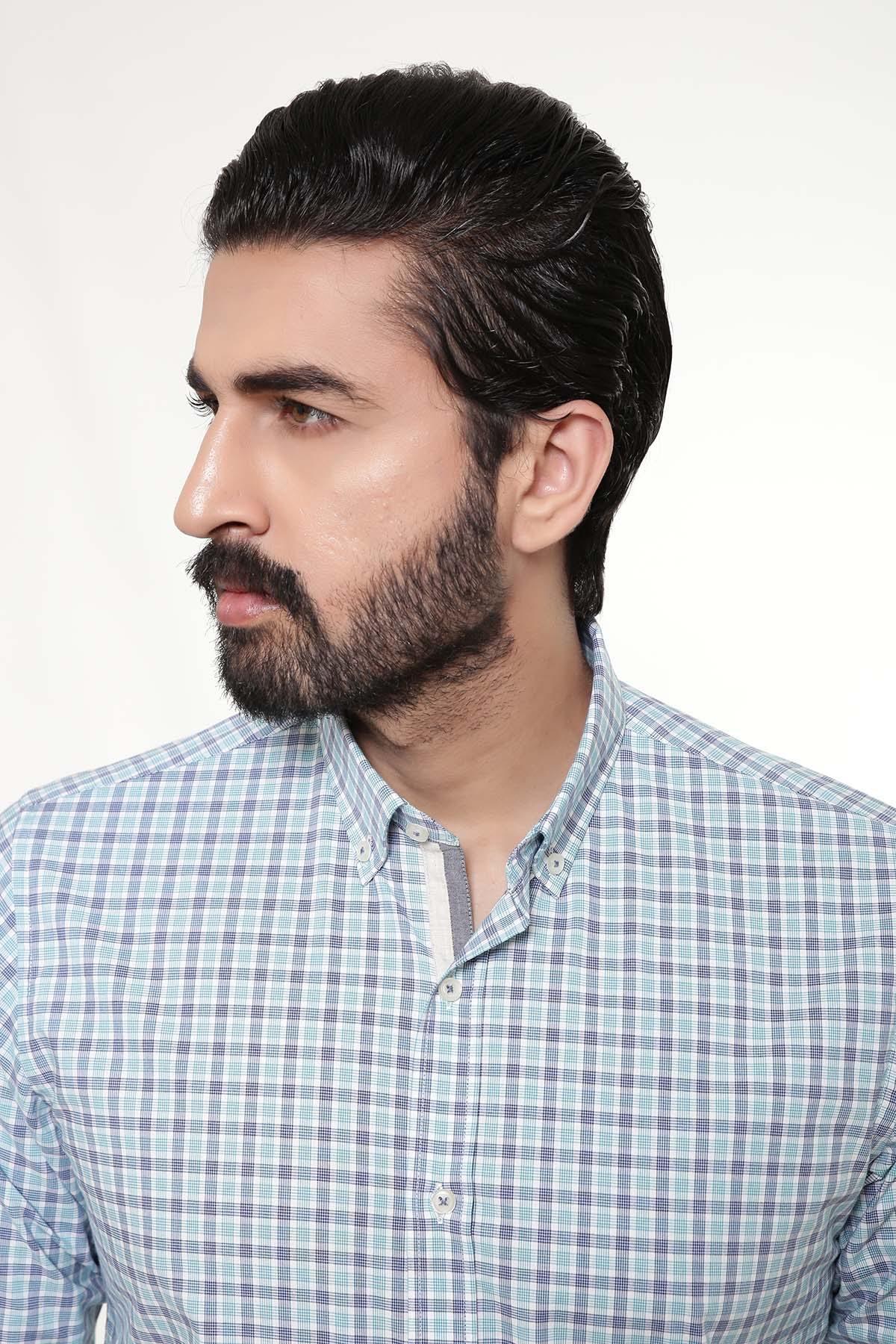 SEMI FORMAL SHIRTS BUTTON DOWN FULL SLEEVE GREEN NAVY at Charcoal Clothing