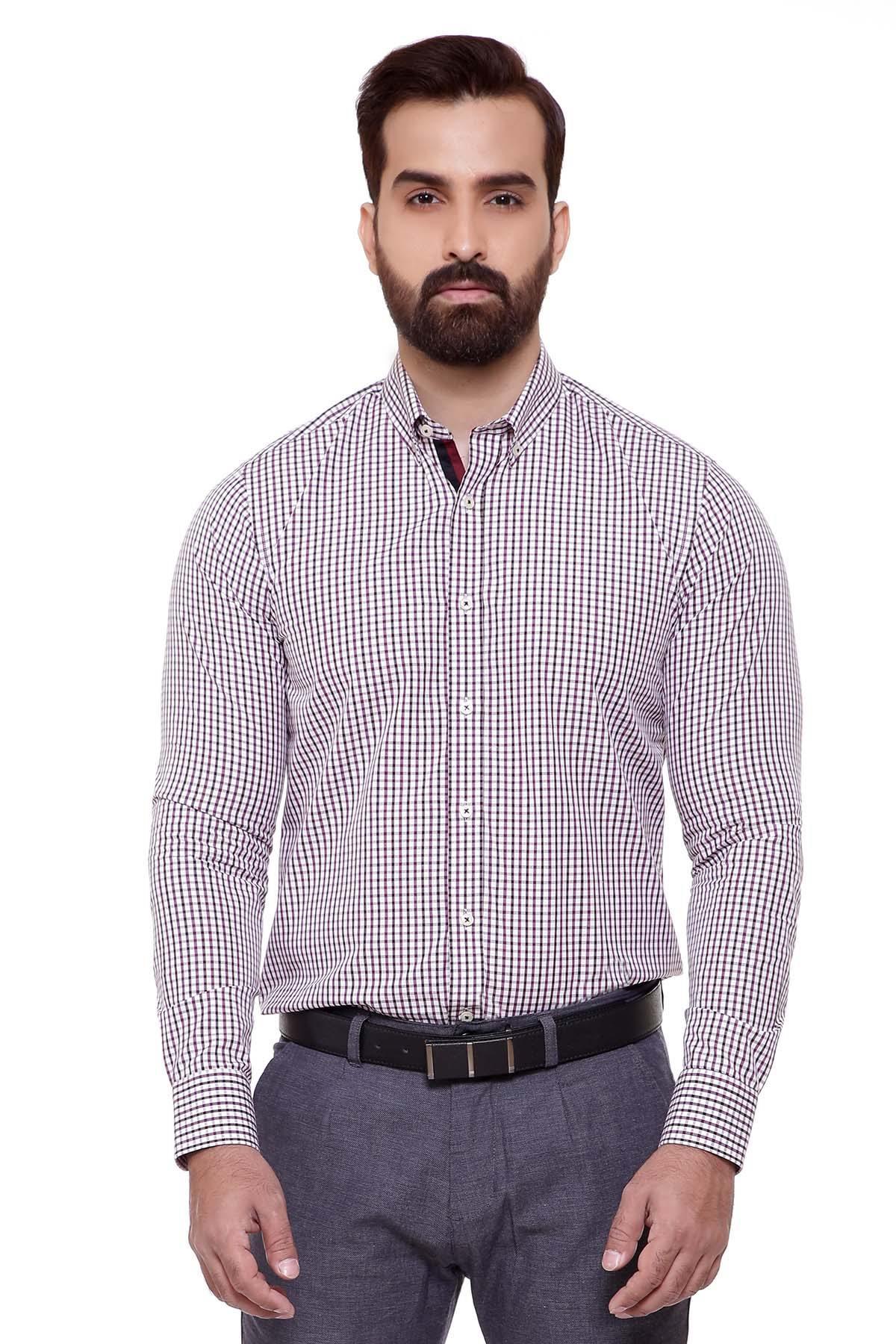 SEMI FORMAL SHIRTS BUTTON DOWN FULL SLEEVE MAHROON BLACK at Charcoal Clothing