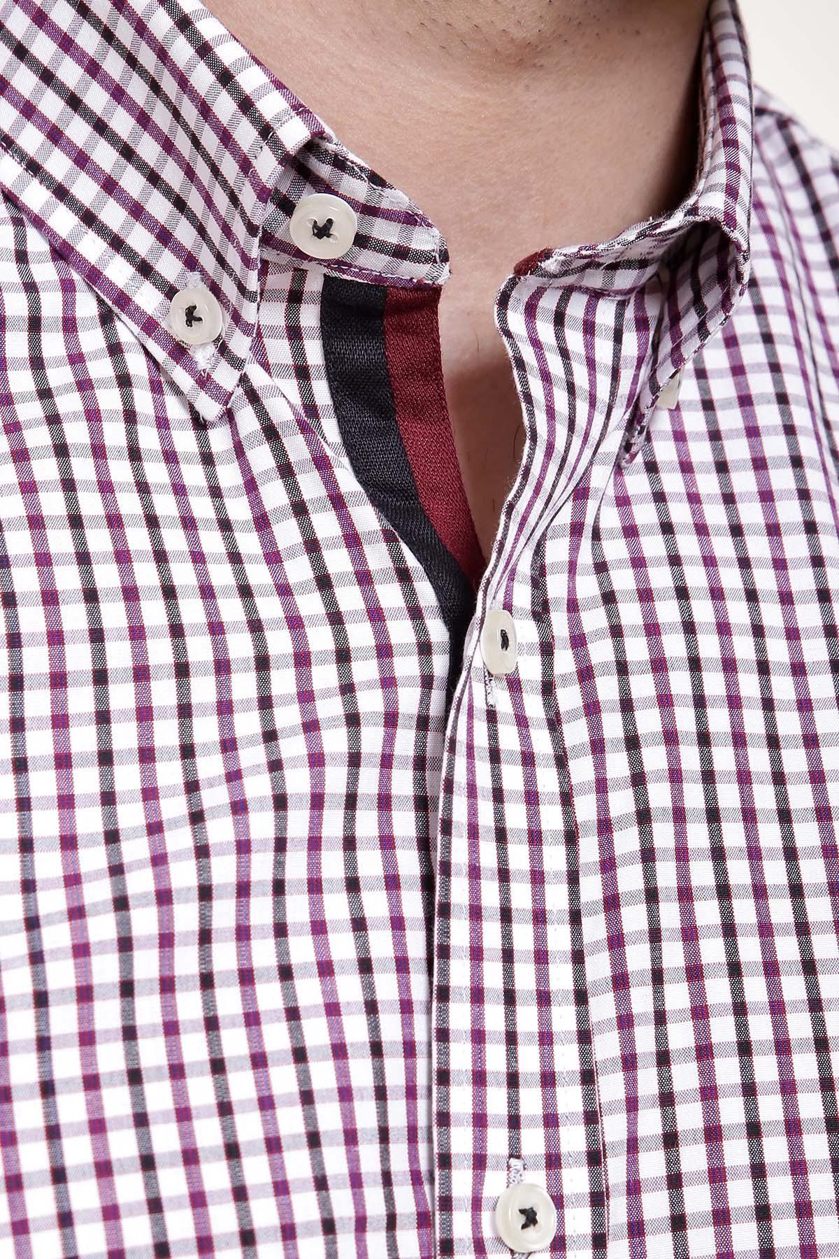 SEMI FORMAL SHIRTS BUTTON DOWN FULL SLEEVE MAHROON BLACK at Charcoal Clothing