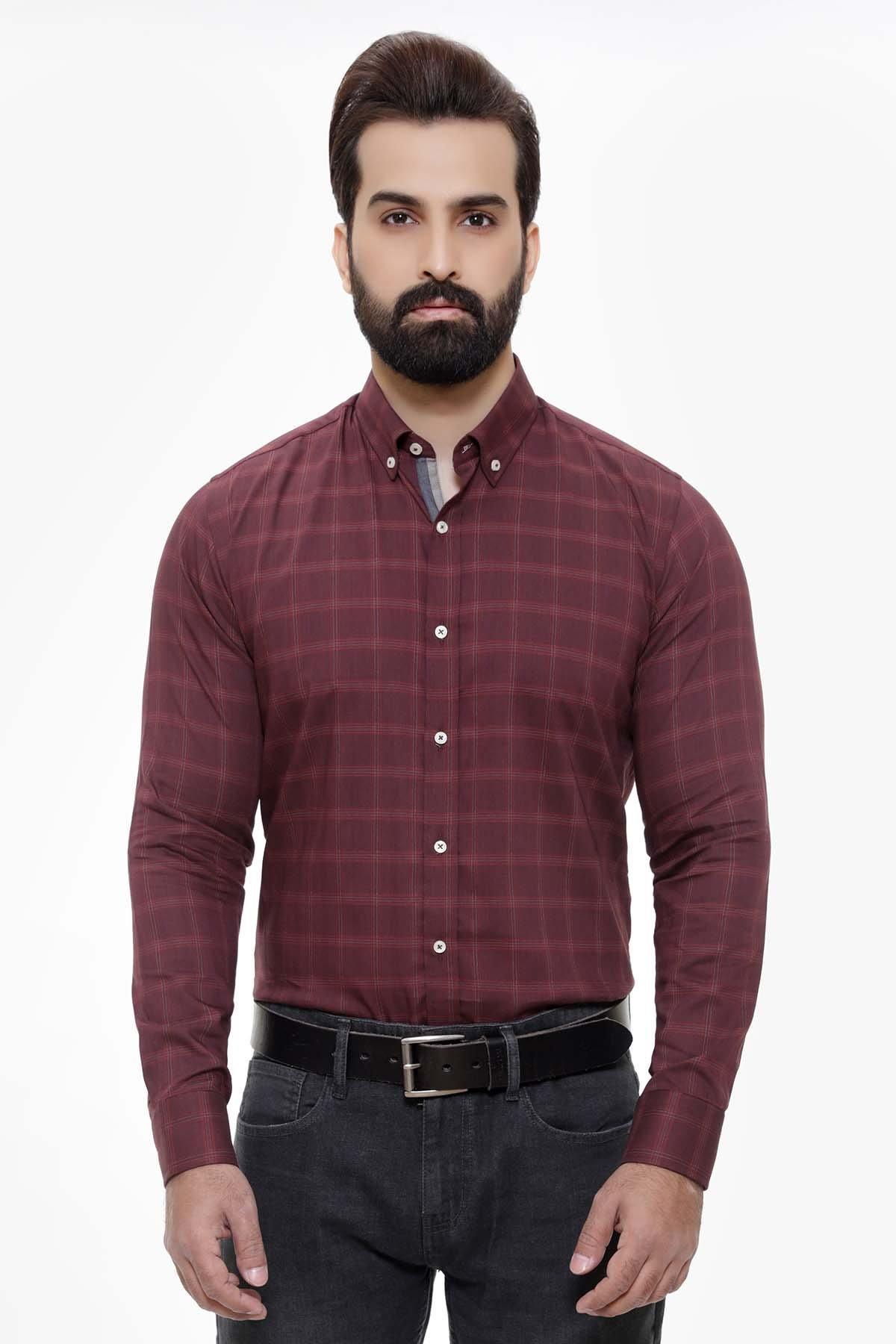 SEMI FORMAL SHIRTS BUTTON DOWN FULL SLEEVE MAROON at Charcoal Clothing