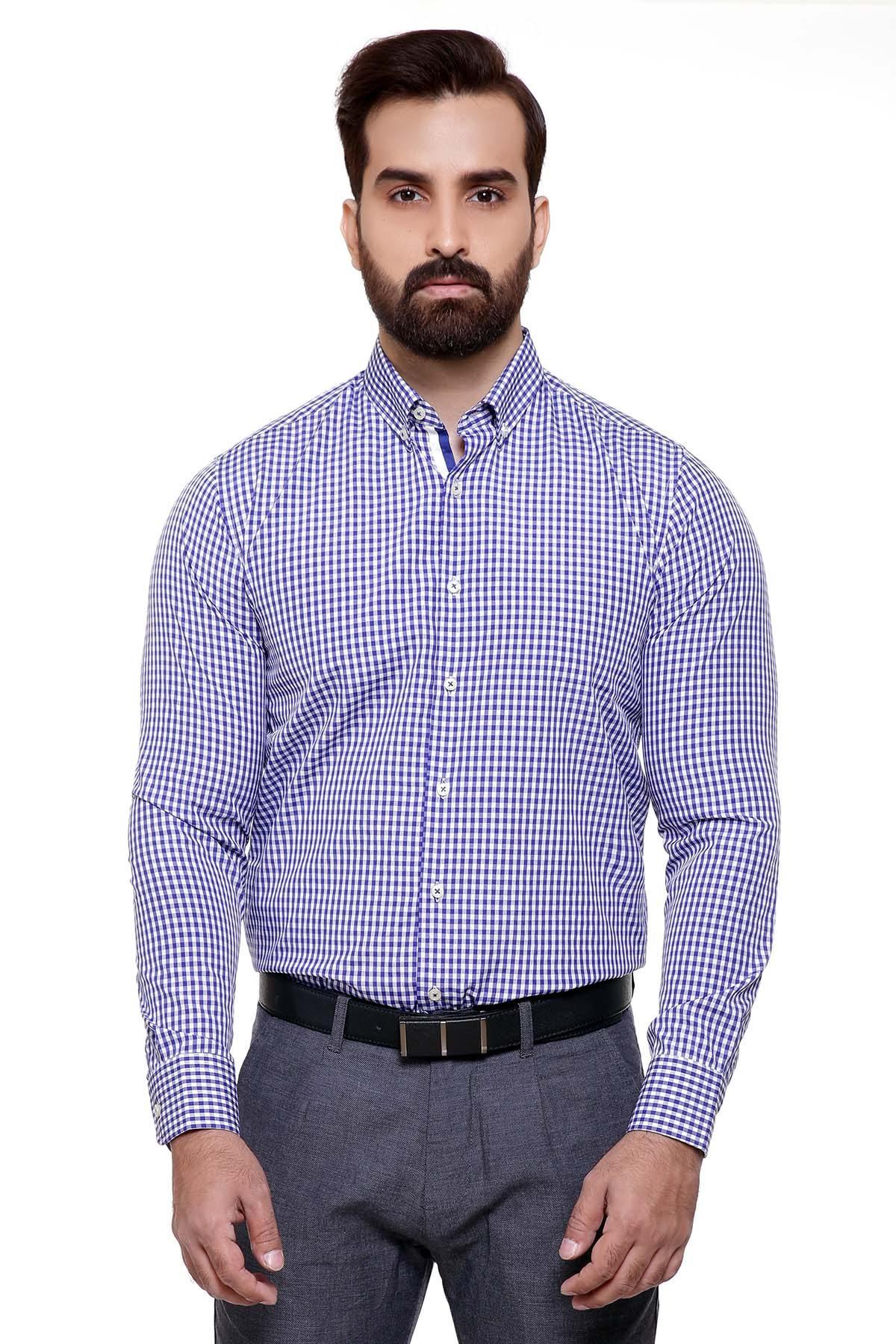 SEMI FORMAL SHIRTS BUTTON DOWN FULL SLEEVE NAVY BLUE at Charcoal Clothing