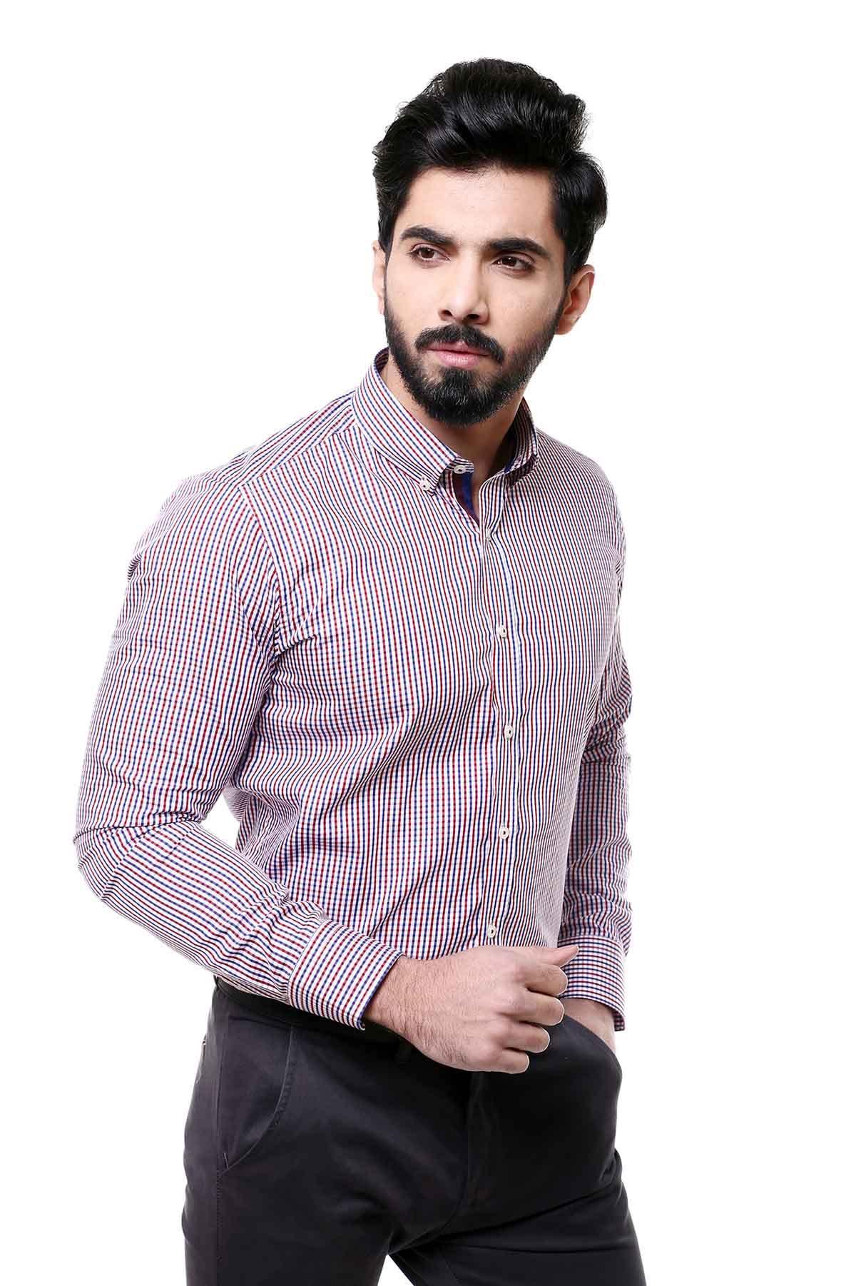 SEMI FORMAL SHIRTS BUTTON DOWN FULL SLEEVE RED NAVY at Charcoal Clothing