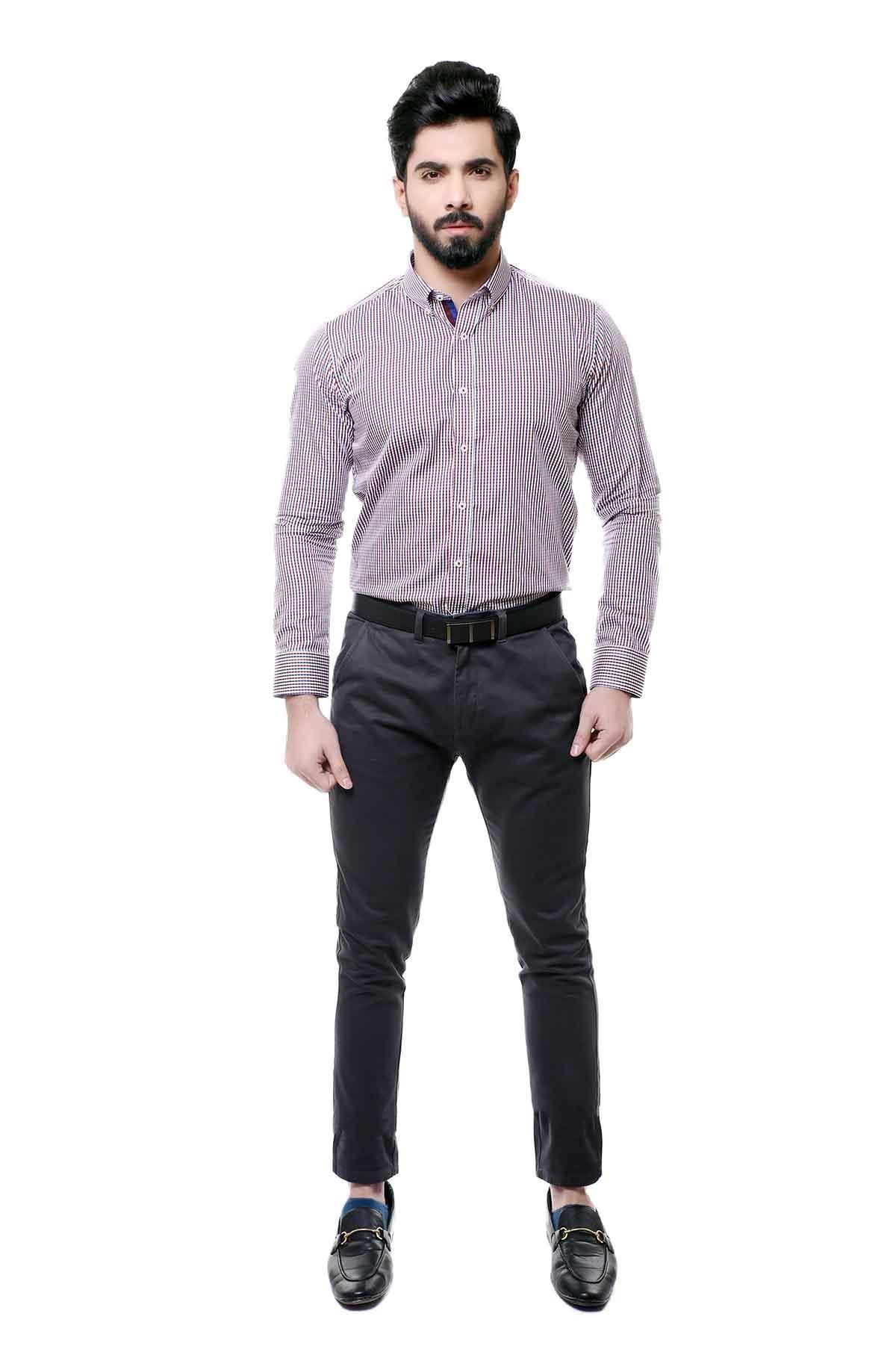SEMI FORMAL SHIRTS BUTTON DOWN FULL SLEEVE RED NAVY at Charcoal Clothing