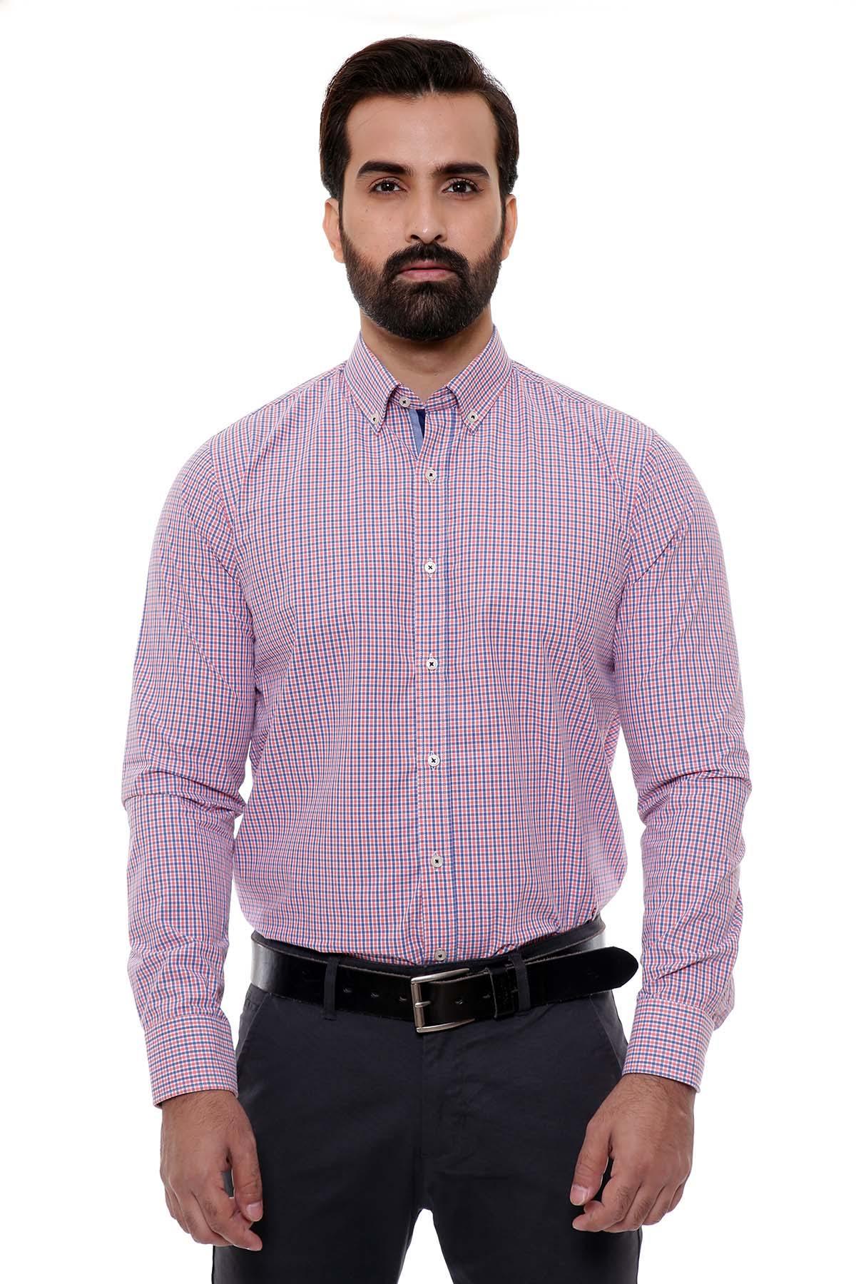 SEMI FORMAL SHIRTS BUTTON DOWN FULL SLEEVE RED NAVY at Charcoal Clothing